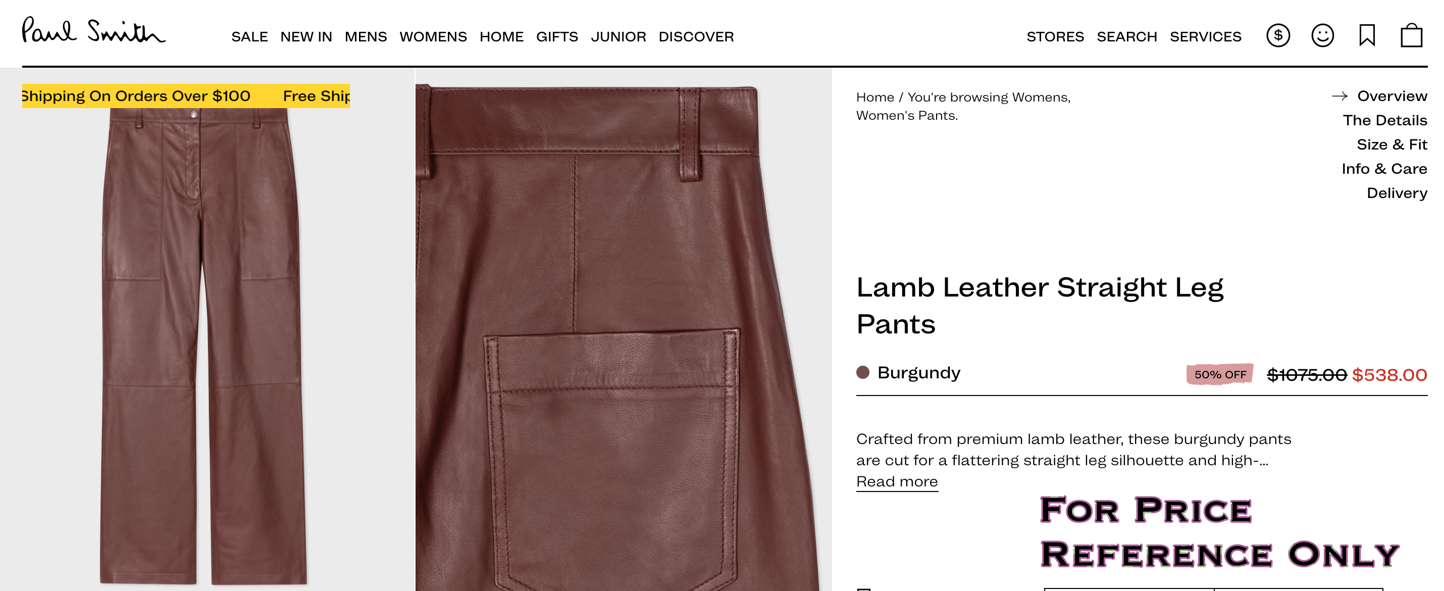 Paul Smith [FINAL PRICE] Paul Smith Red Leather Pants Size US 31 - 11 Thumbnail