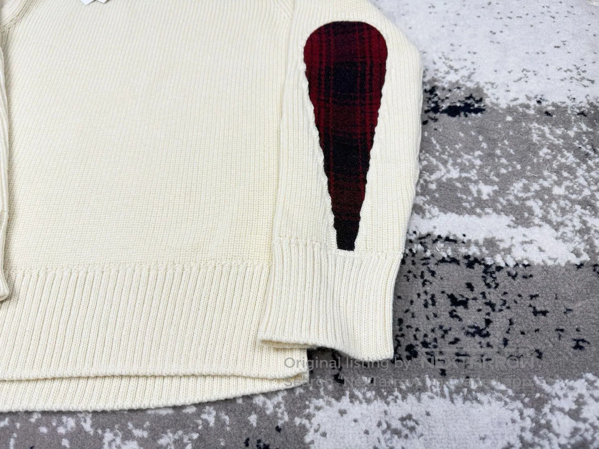 Visvim White Knit Sweater with Plaid Elbow Patches Size S. Size US S / EU 44-46 / 1 - 4 Thumbnail