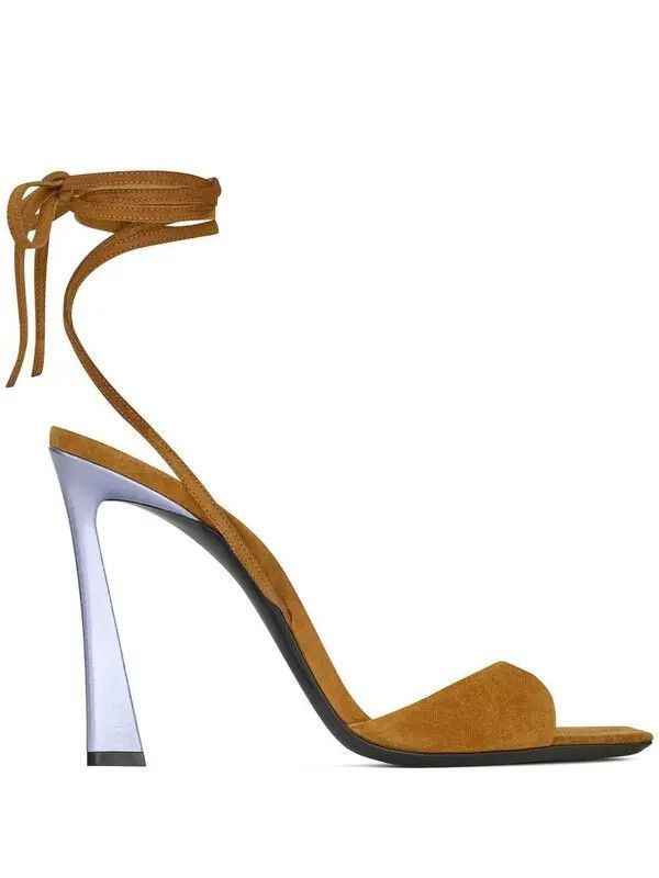 Saint Laurent Paris o1b1hav111224 Paz Sandals in Suede Metallized Leather Brown Size US 7.5 / IT 37.5 - 1 Thumbnail