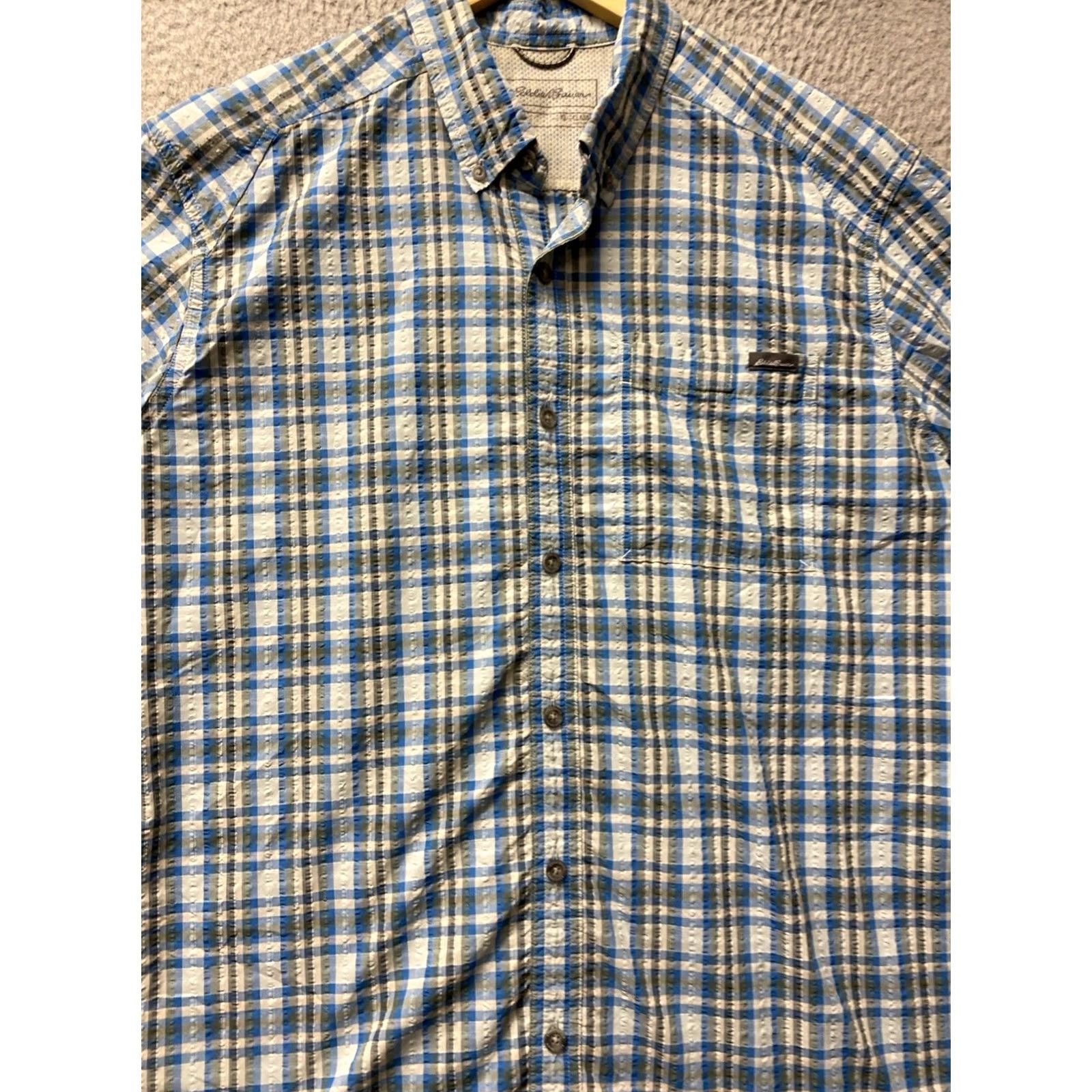 Eddie Bauer Eddie Bauer Button-Up Shirt XL Turquoise Blue Plaid Multicolor Short Sleeve Button-Down Pocket Classic Outdoor Travel Mens XL Size US XL / EU 56 / 4 - 3 Thumbnail