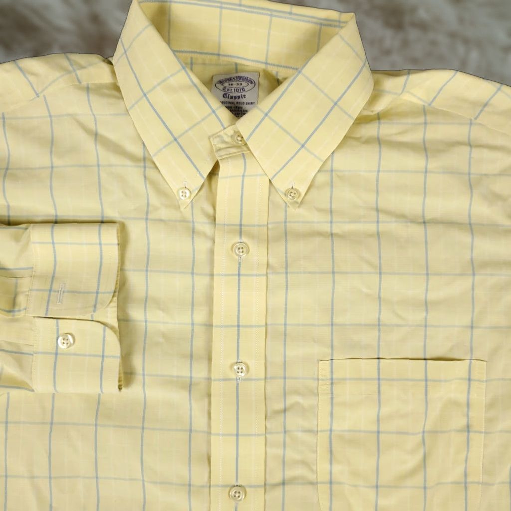 Brooks Brothers Brooks Brothers Shirt Mens 16 Yellow Check Regent Dress Button Up Long Sleeve Regular Mens Size 42R - 1 Thumbnail