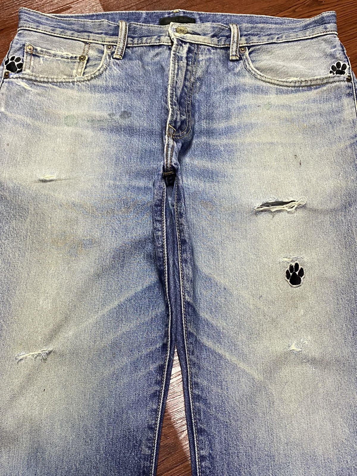 Japanese Brand Vintage Uniqlo Blue Wash Patched Distressed Loose Jeans Size US 36 / EU 52 - 3 Thumbnail