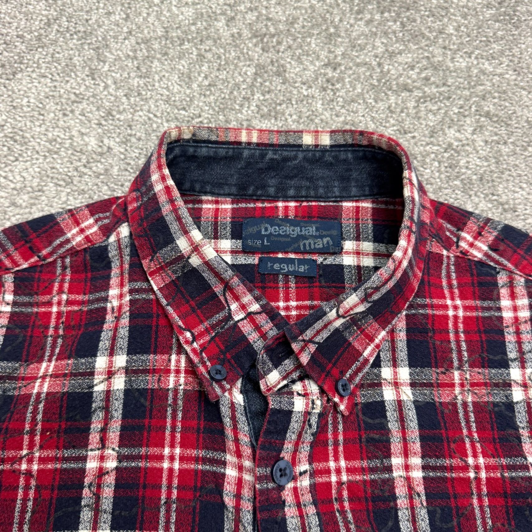Desigual DESIGUAL Button-Down Shirt Mens L Red Plaid Flannel Embroidered Denim Trim Casual Everyday Comfort Shirt Size US L / EU 52-54 / 3 - 3 Thumbnail