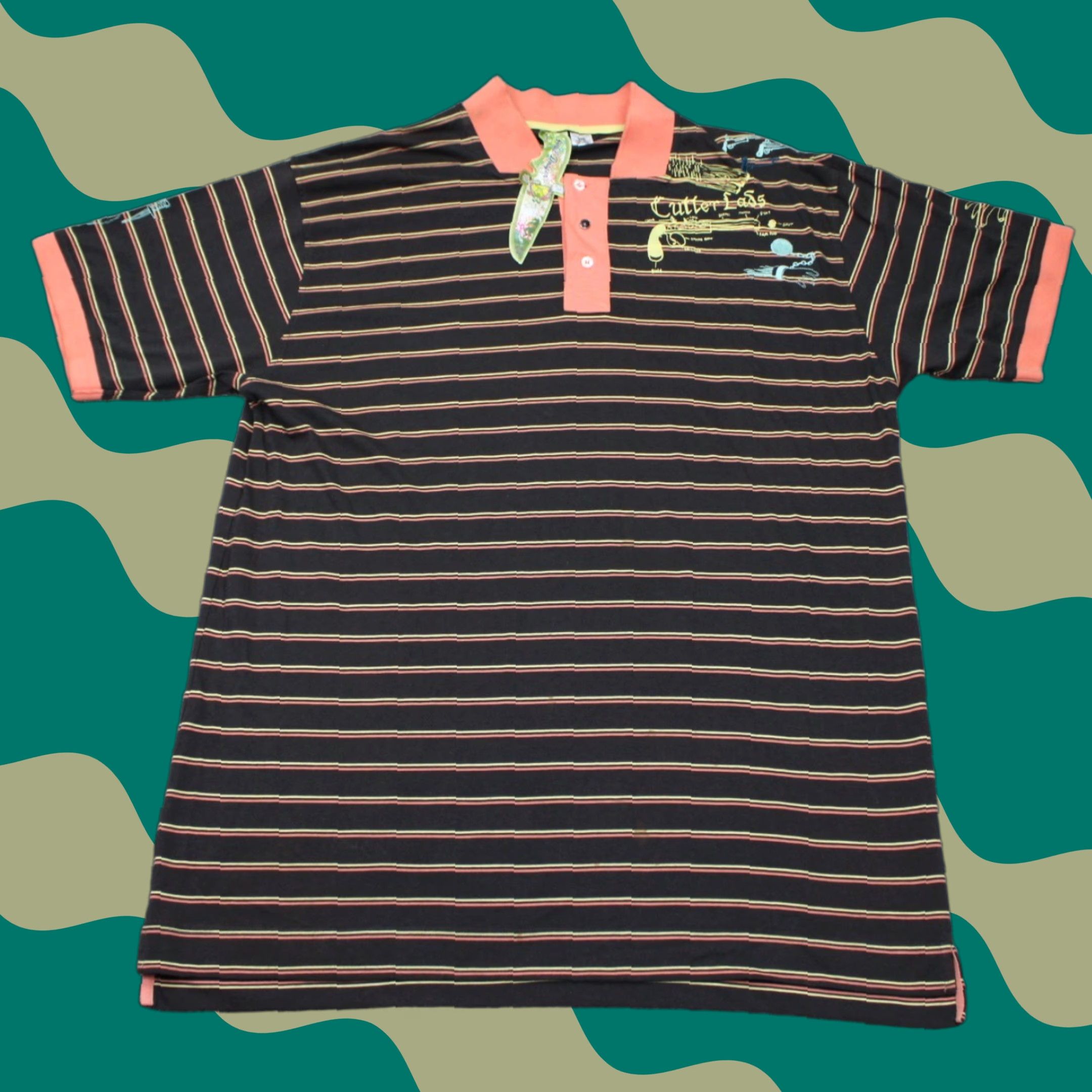 Artful Dodger Cutter Lads Polo Shirt NWT Mens 3XL Black/Orange Graphic Print S/S