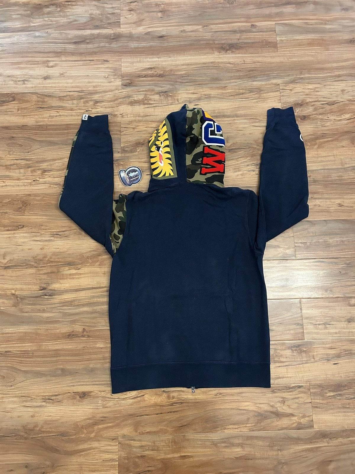 Bape OG Bape Navy/Green Camo Shark Full Zip Hoodie Size US L / EU 52-54 / 3 - 6 Thumbnail