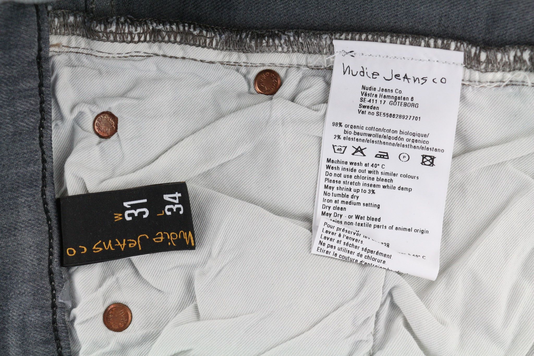 Nudie Jeans TIGHT LONG JOHN W31/L34 Organic Charcoal Slim Fit 80669 Size US 31 - 6 Thumbnail
