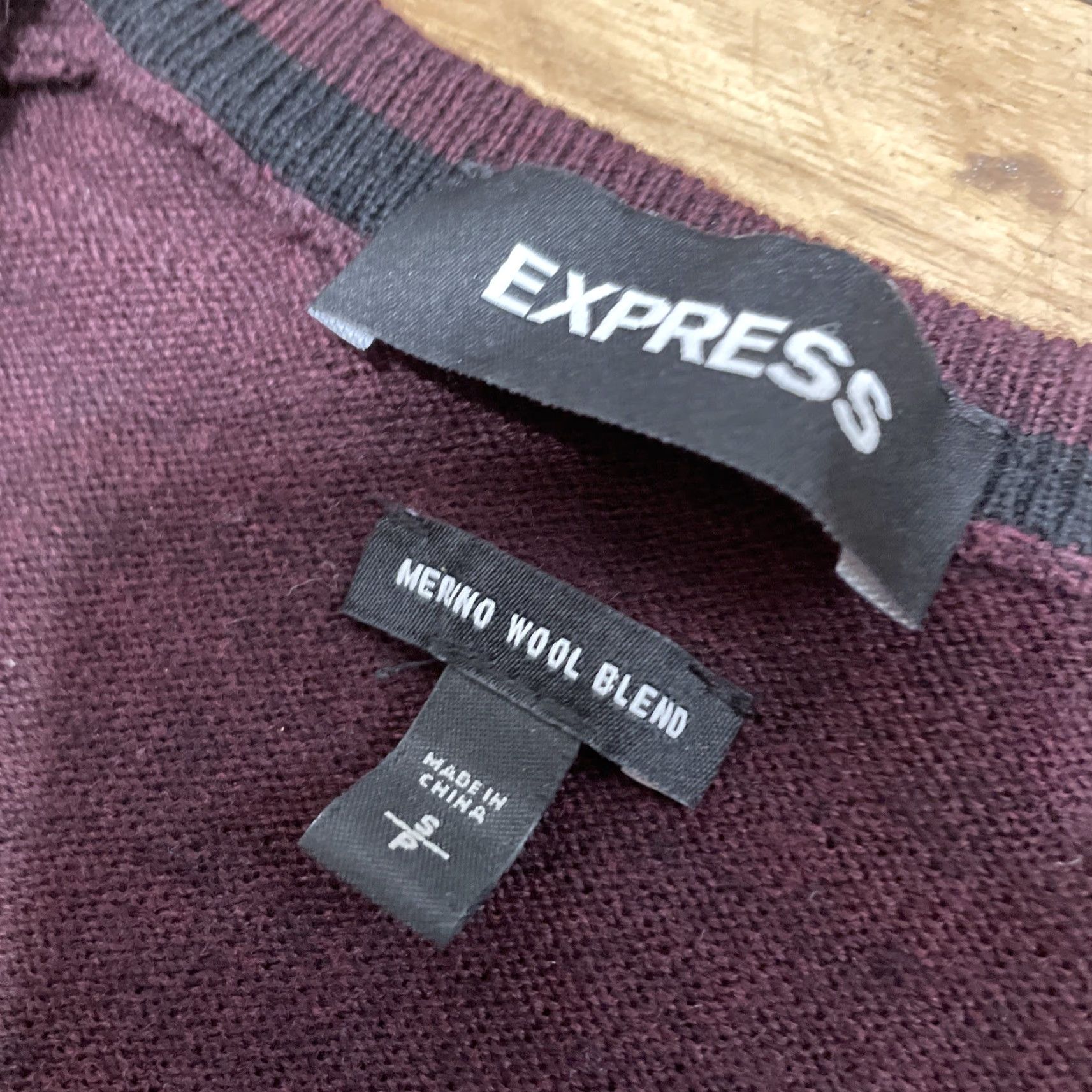 Express Express Mens Small Merino Wool Sweater Burgundy Maroon Red LS V Neck Preppy S Shirt Mens Size US S / EU 44-46 / 1 - 4 Thumbnail
