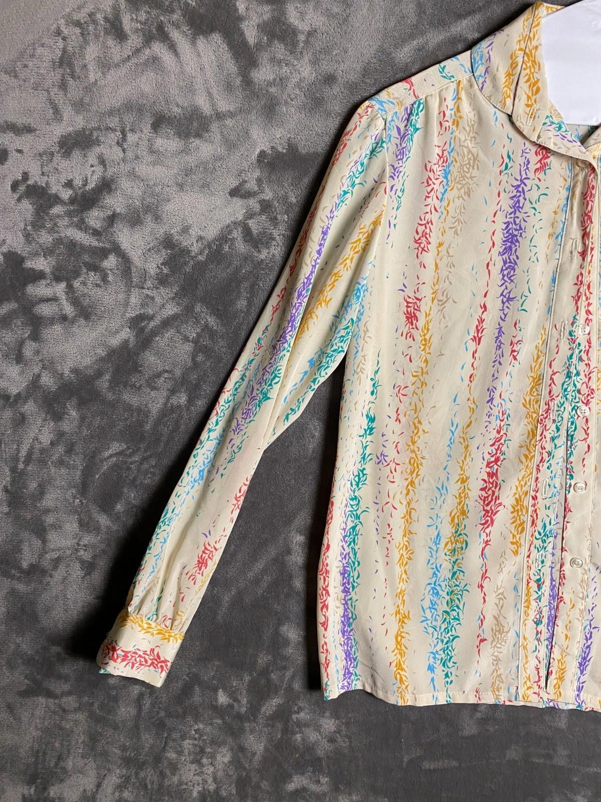 Designer Latiffa 70s Womens Sz.10 Tan Floral LS RND Collar Shirt (B14 Size L / US 10 / IT 46 - 5 Thumbnail
