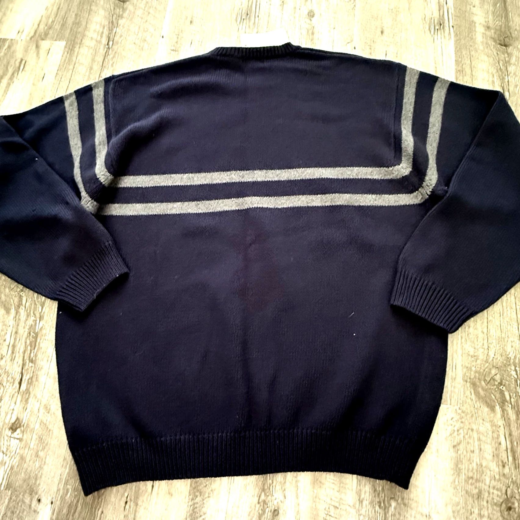 Izod IZOD Crewneck Cotton Sweater Mens L Navy Blue w Gray Stripes 5GG Crested NEW Size US L / EU 52-54 / 3 - 5 Thumbnail