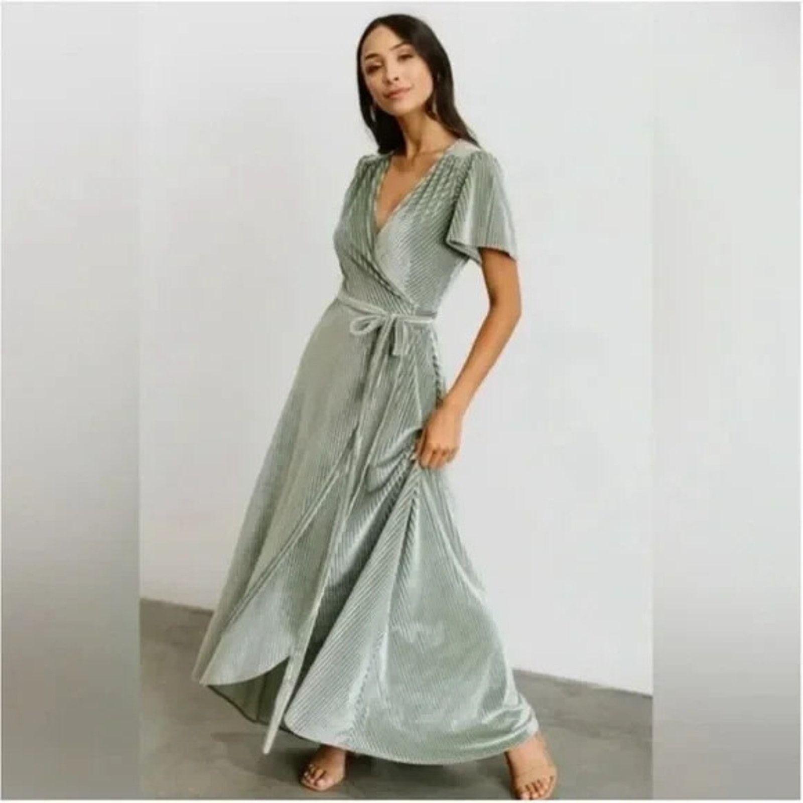 Other Baltic Born Womens Sage Green Velvet Megan Wrap Maxi Dress L Size L / US 10 / IT 46 - 1 Thumbnail