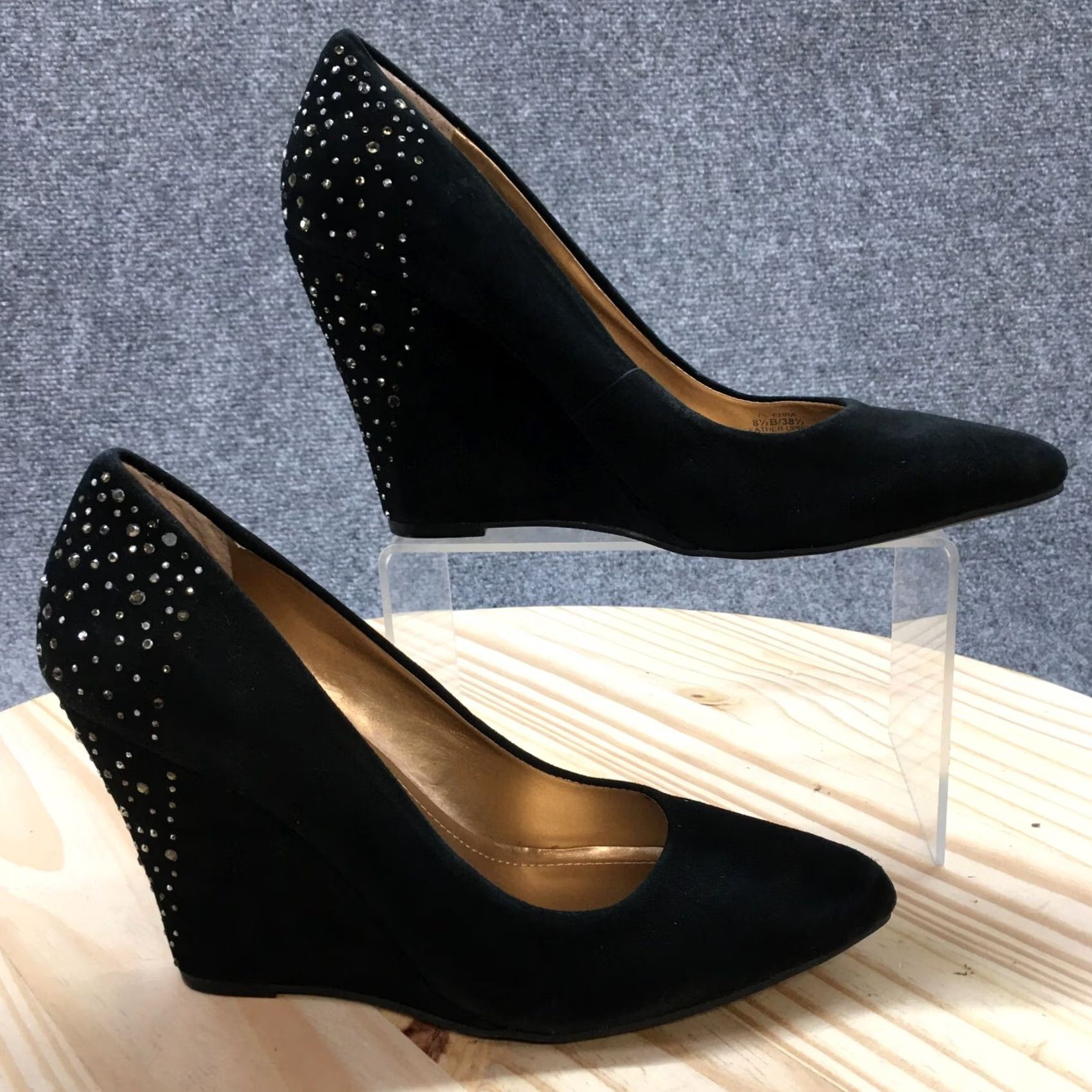BCBGeneration BCBGeneration Heels Womens 8.5 Studded Slip On Wedge Pumps Black Suede Size US 9 / IT 39 - 2 Thumbnail
