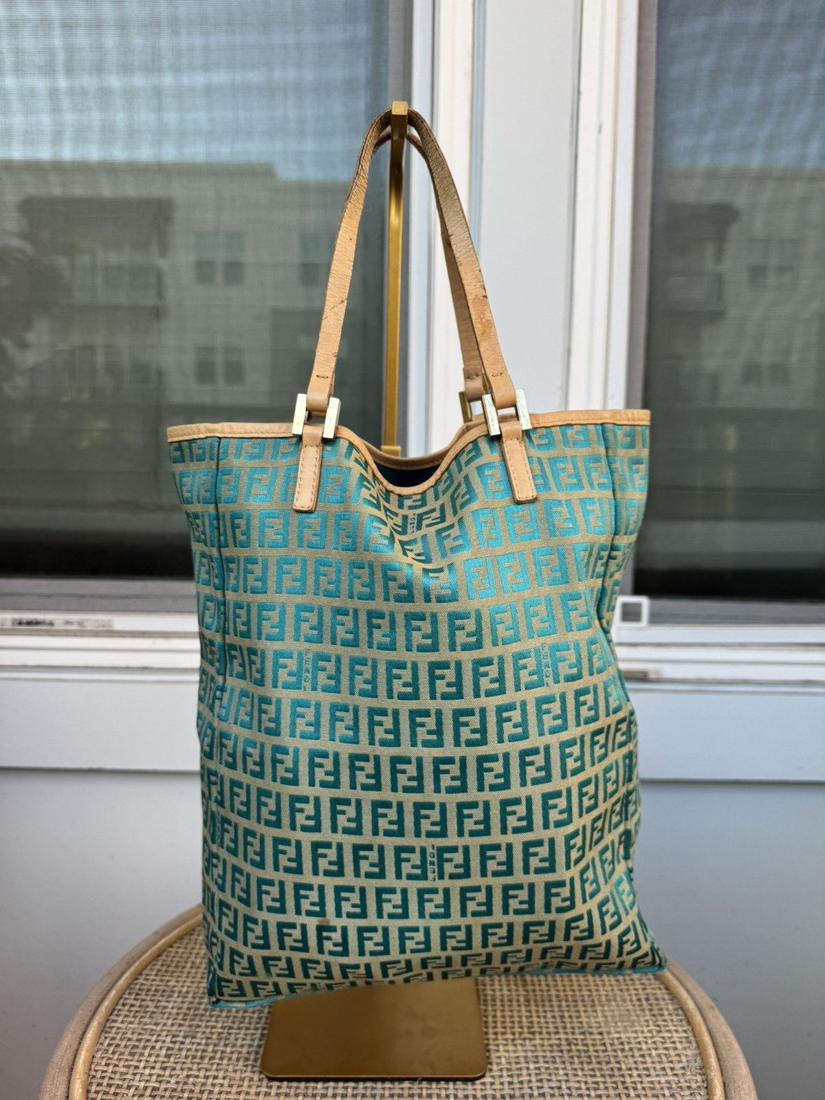 Fendi Vintage Fendi Zucca FF Tote – Turquoisew/ COA Size ONE SIZE - 7 Thumbnail