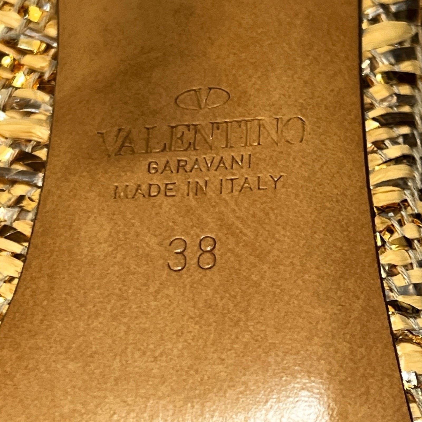 Valentino Valentino Rockstud T Strap Raffia Pumps Gold Studded 38 Heel Size US 8 / IT 38 - 5 Thumbnail