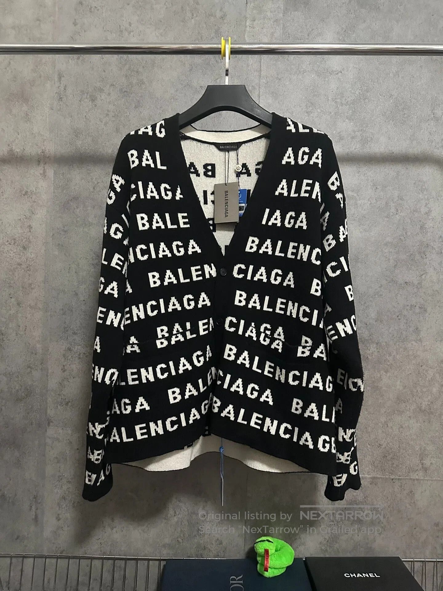 balenciaga logo sweater cardigan in black.