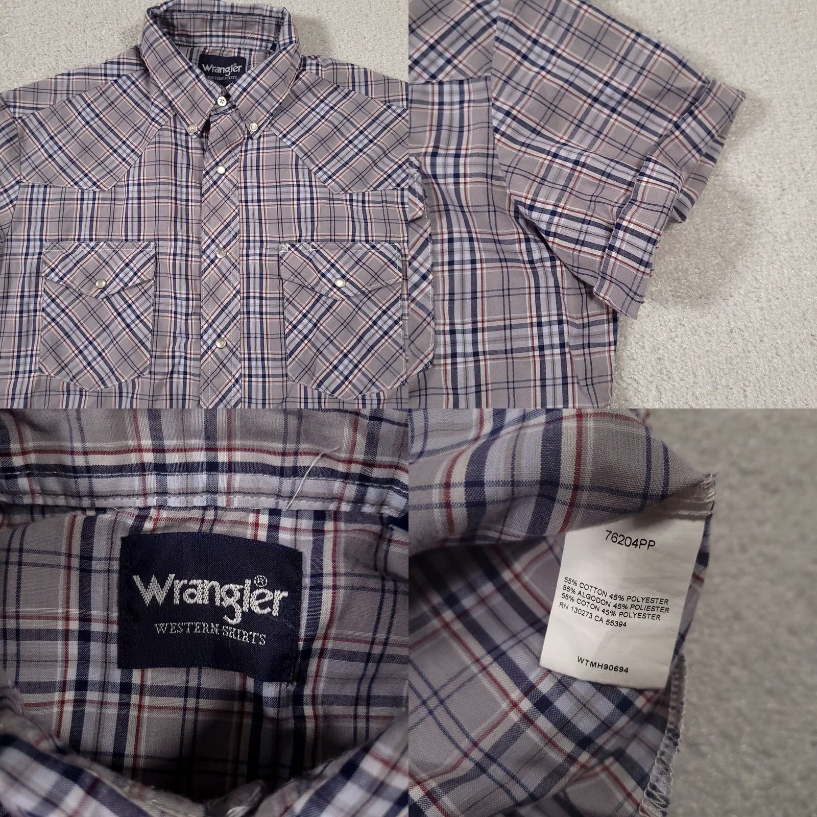 Wrangler Wrangler Shirt Mens L Blue Gray Pearl Snap Western Cowboy Rolled Sleeve Shirt Size US L / EU 52-54 / 3 - 8 Thumbnail