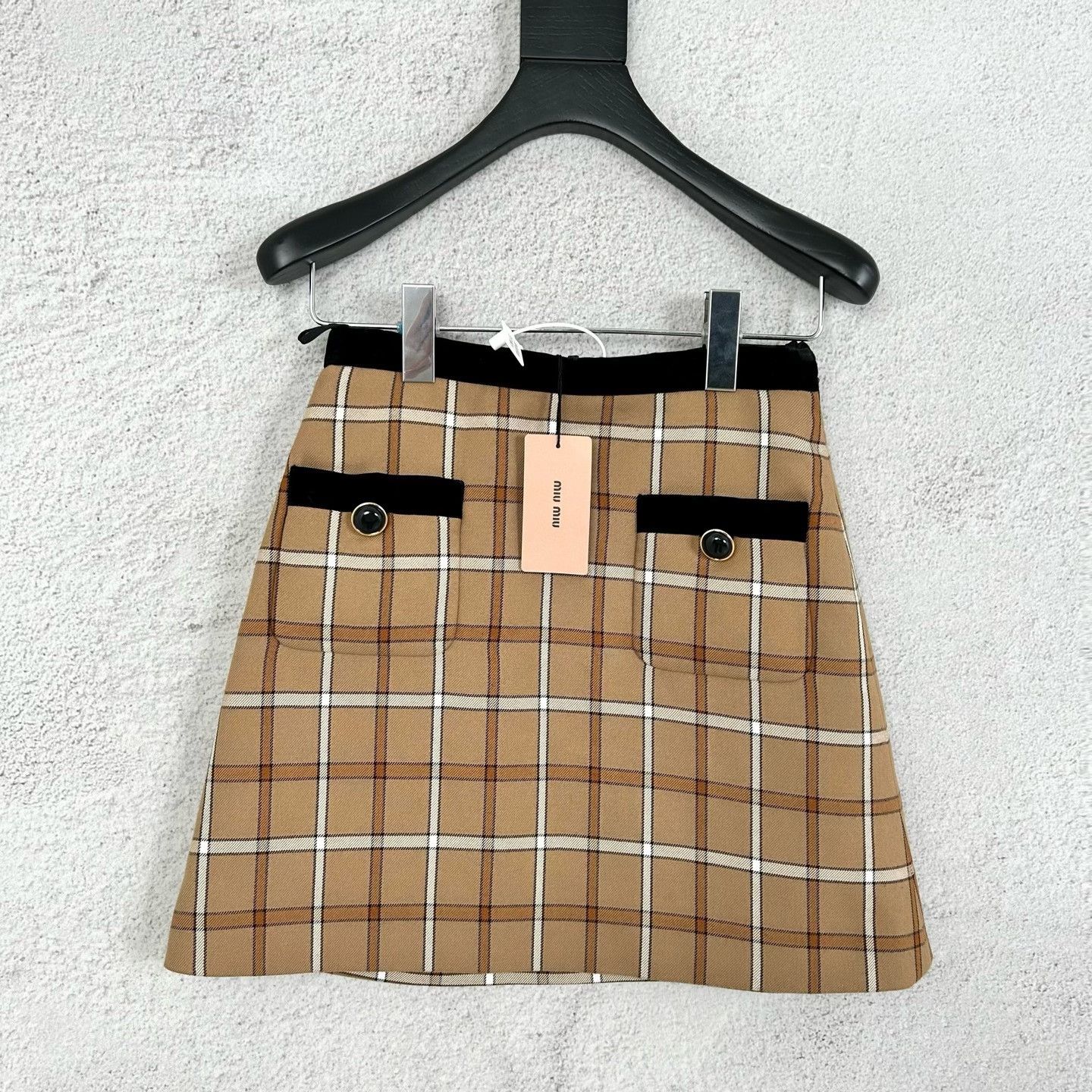 Miu Miu Miumiu Khaki Plaid Patchwork Button Skirt Size 38" / US 16 / IT 52 - 1 Thumbnail