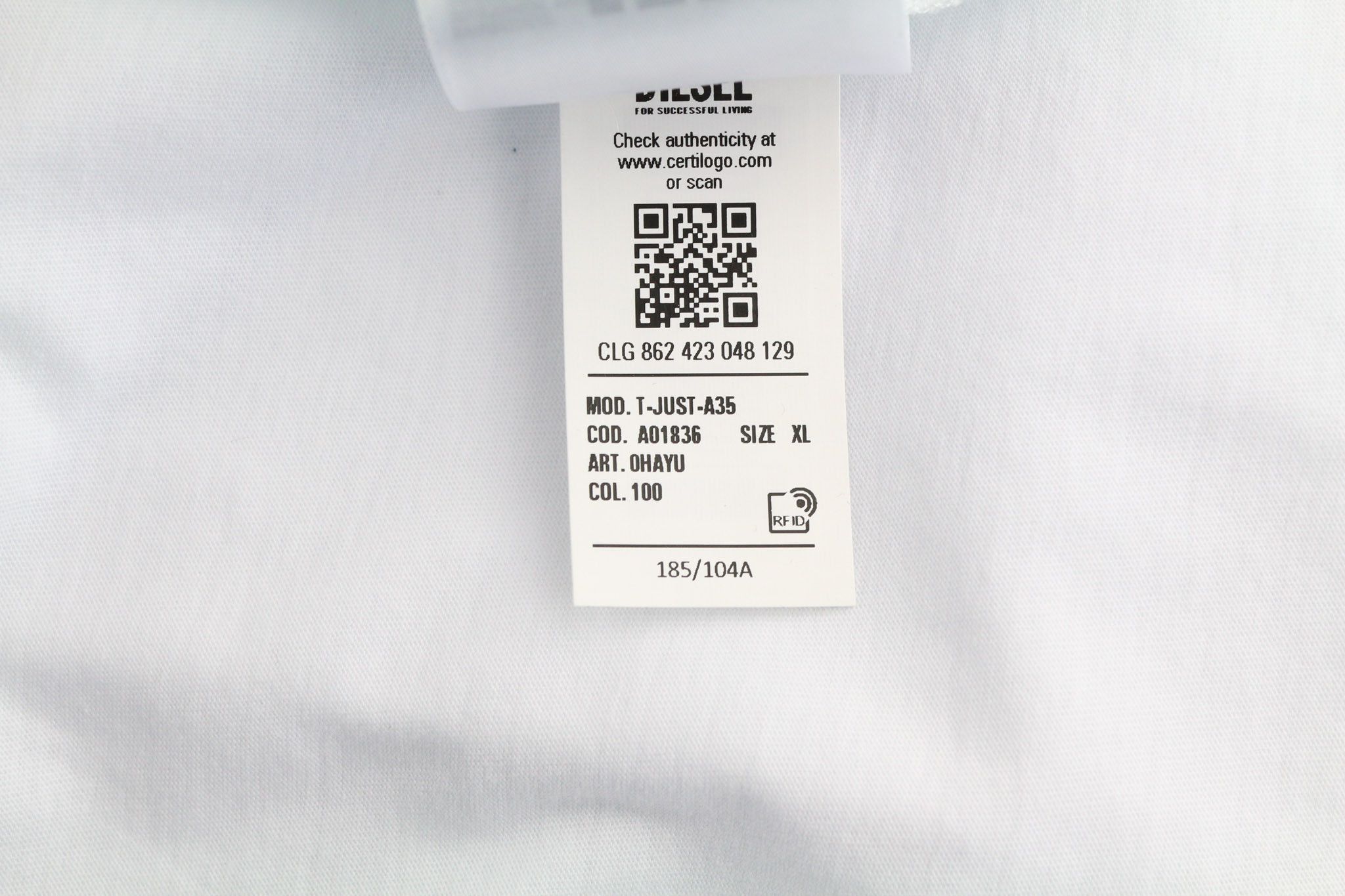 Diesel T-JUST-A35 XL Short Sleeve Logo White Tee 40257 Size US XL / EU 56 / 4 - 8 Thumbnail