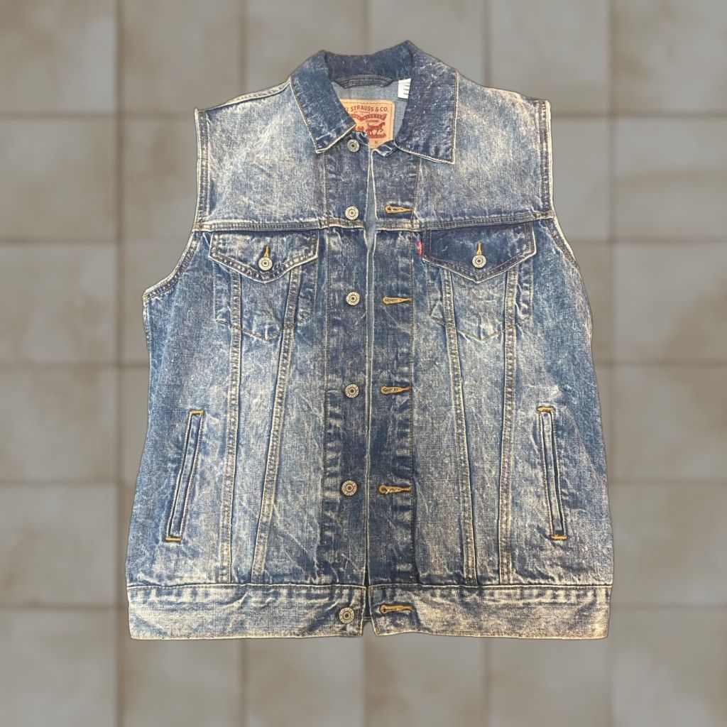 Levi's Levi's Vest Denim Blue Medium M Cotton Polyester Zipper Pockets Casual Motorcycle Jacket Men Size US 31 - 1 Thumbnail