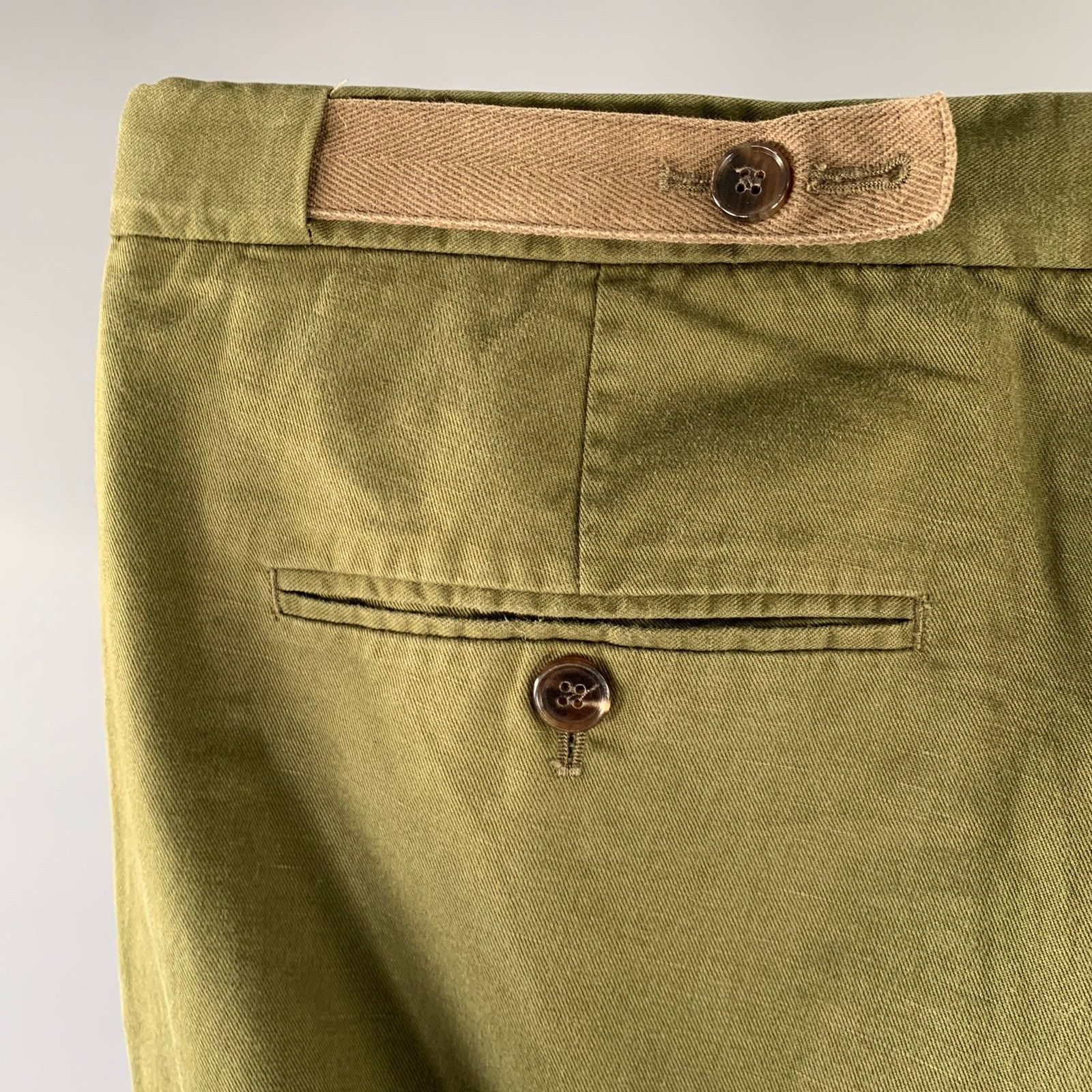 Maison Margiela MAISON MARGIELA Size 36 Green Olive Twill Cotton Linen Pant Size US 36 / EU 52 - 2 Thumbnail