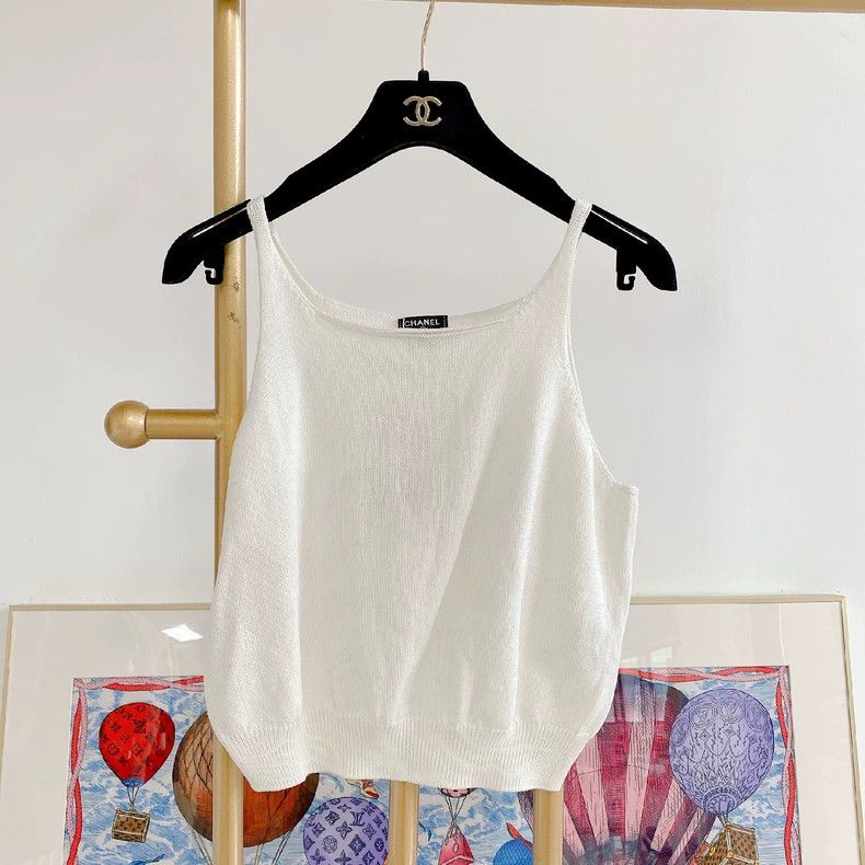 Chanel CHANEL White Knitted Camisole Top- DMC Size US M / EU 48-50 / 2 - 1 Thumbnail