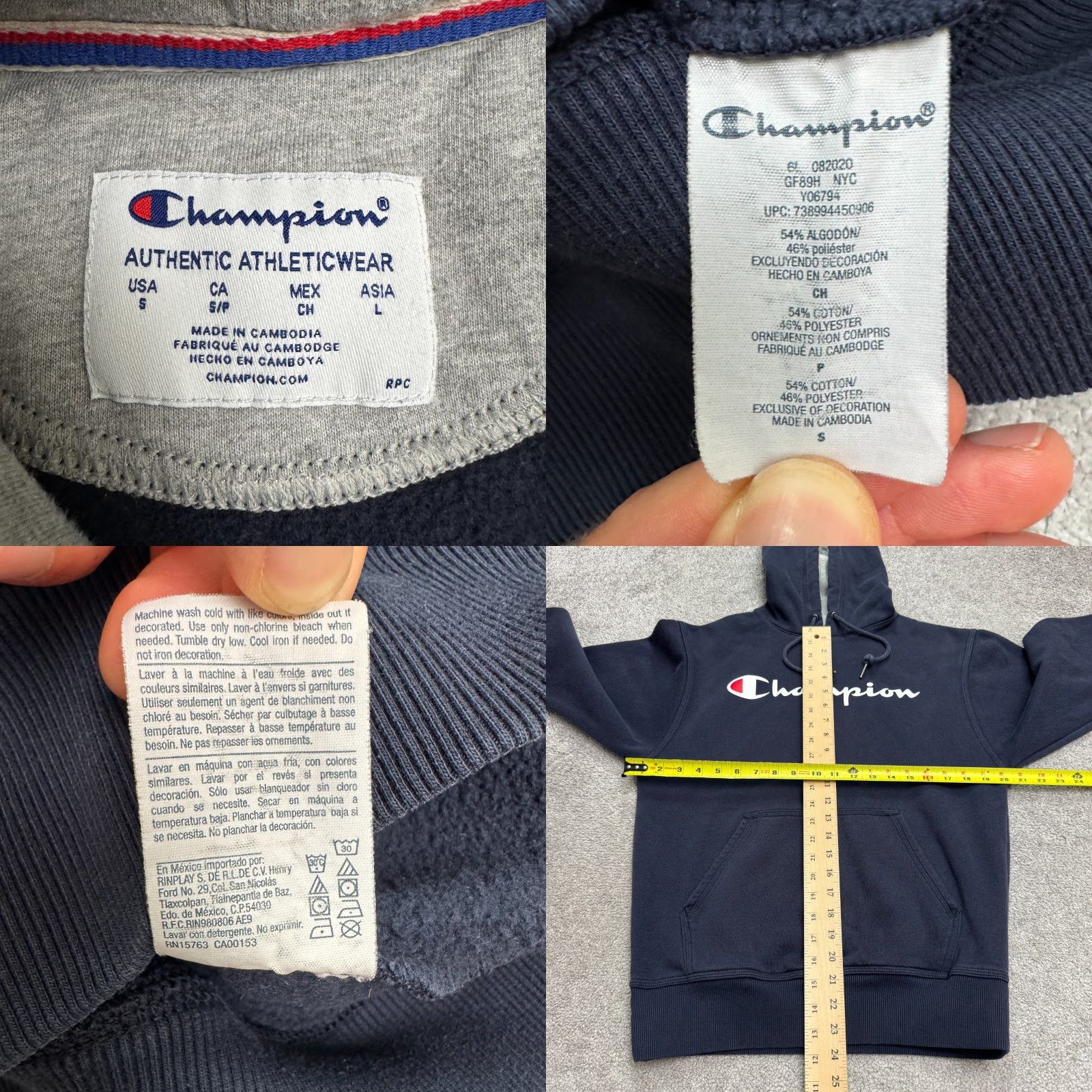 Champion Champion Hoodie Pullover Mens Small Navy Blue Fleece All Seasons Hooded Sweatshirt Sports Activewear Size US S / EU 44-46 / 1 - 8 Thumbnail