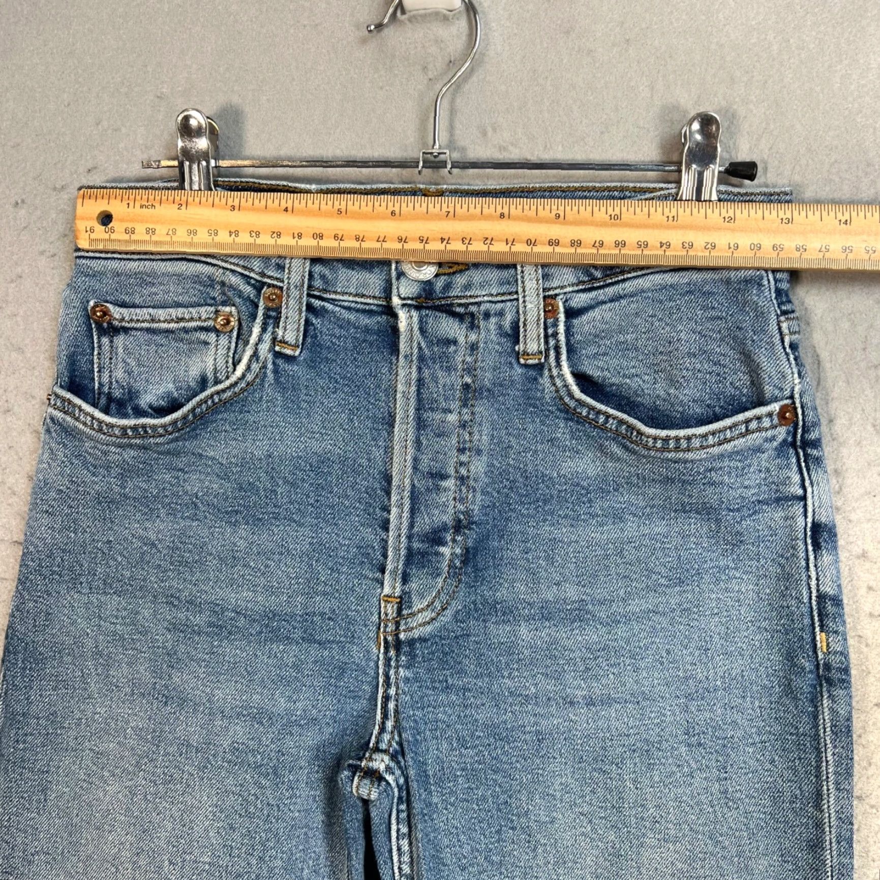 RE/DONE VINTAGE Re/Done Originals Jeans High-Rise Frayed Hem Straight Blue Denim Size 25 Size 42" / US 20 - 5 Thumbnail