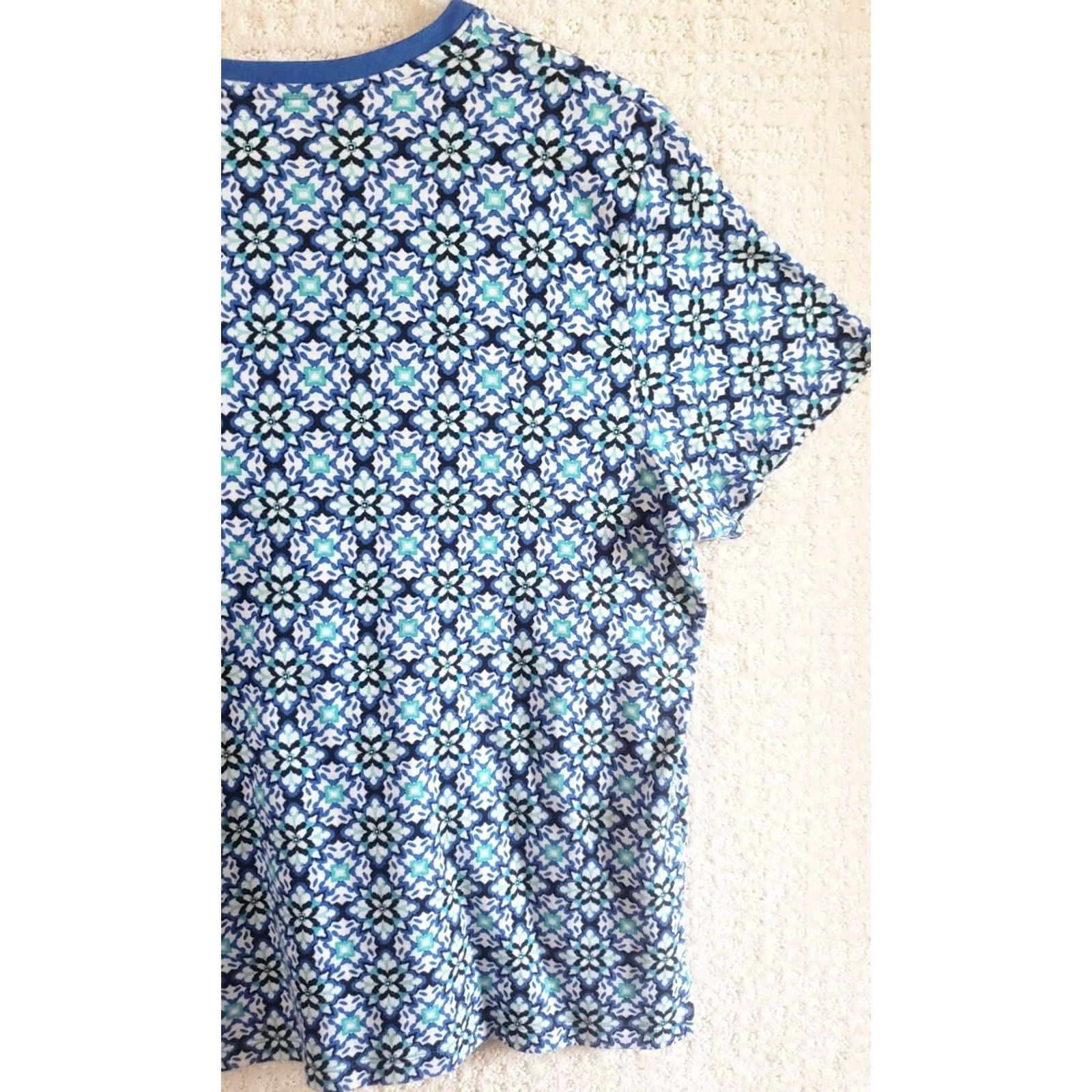 Vintage Kim Rogers Women's XL Blue Floral 100% Cotton Pullover Top Shirt Size XL / US 12-14 / IT 48-50 - 7 Thumbnail