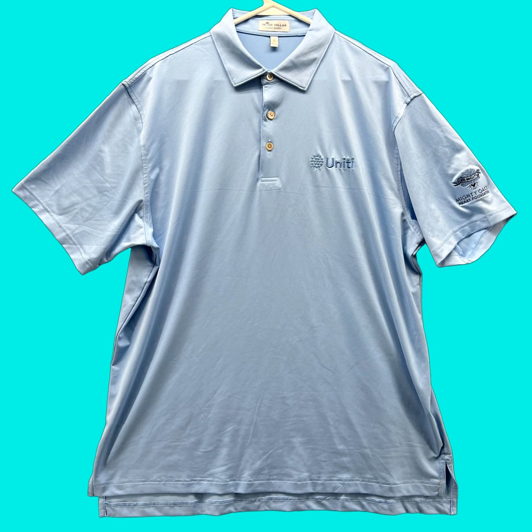 Peter Millar Peter Millar Polo Shirt Mens Large Blue Summer Comfort Performance Mighty Oaks Shirt Short Sleeve Solid Pattern Golf Apr 90s? Size US L / EU 52-54 / 3 - 1 Thumbnail