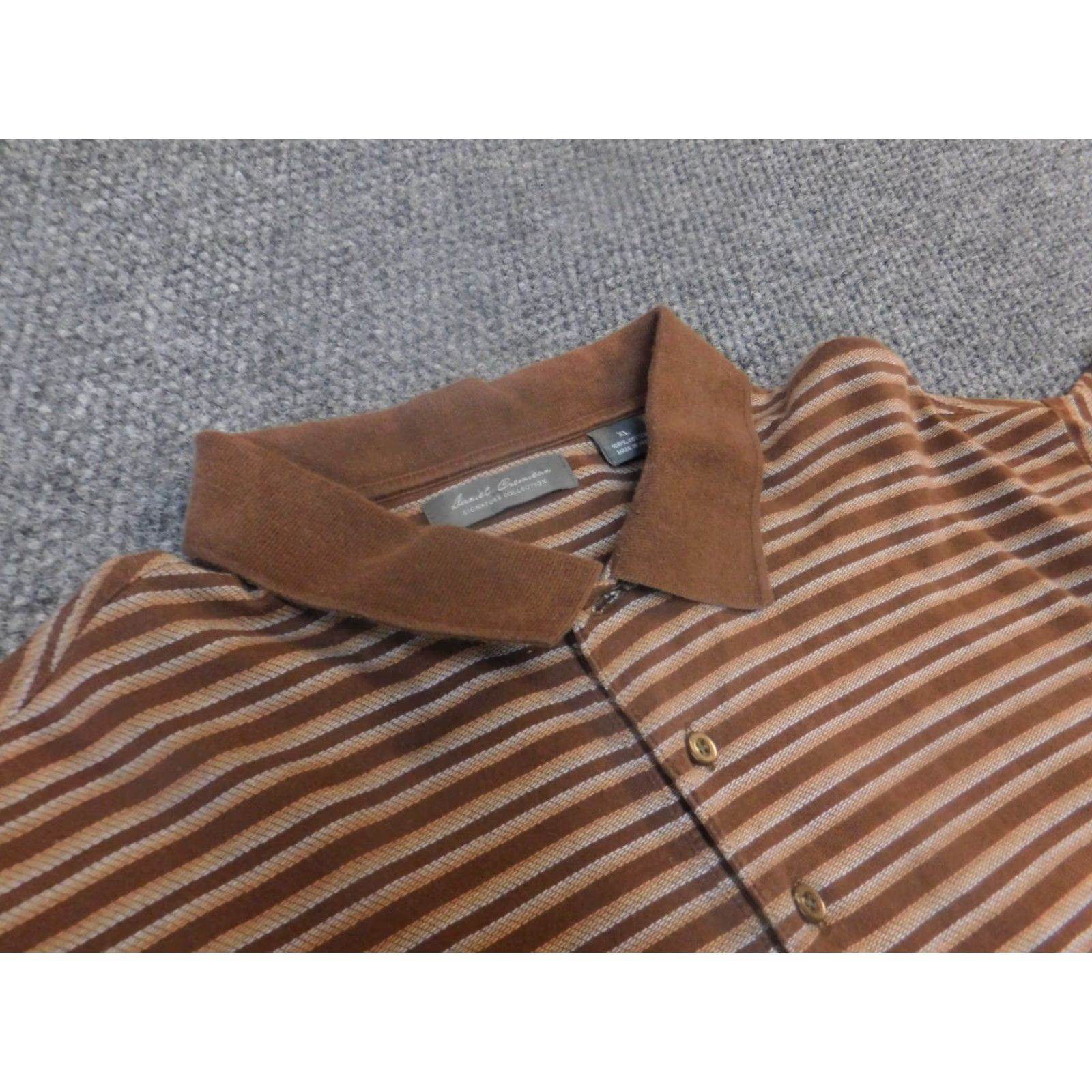 Vintage Daniel Cremieux Mens Polo Shirt XL Brown Striped Signature Collection Shirt Regular Short Sleeve Button-Down Collared Golf USA Palm Flag Theme Mens Size US XL / EU 56 / 4 - 6 Thumbnail
