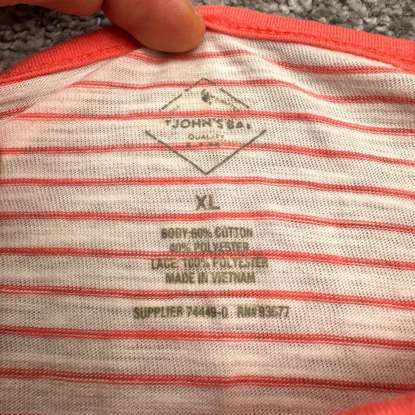 Vintage St. John's Bay Blouse Womens XL Orange Striped Crochet Embroidered Knit Round Neck Short Sleeve Size XL / US 12-14 / IT 48-50 - 5 Thumbnail