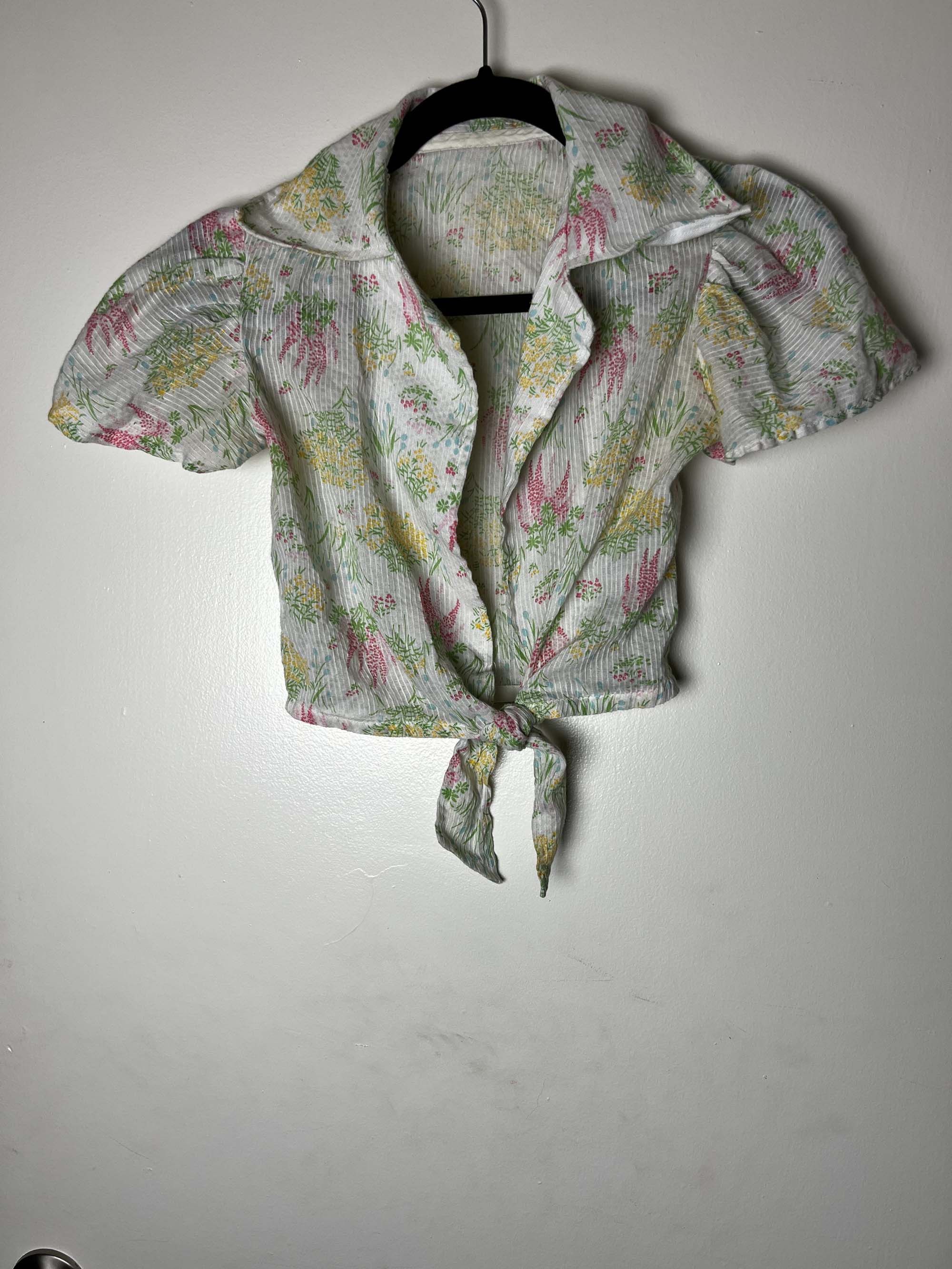 Vintage Vintage 1970's-1980's Floral Print Front Tie Crop Coverup Size S / US 4 / IT 40 - 2 Thumbnail