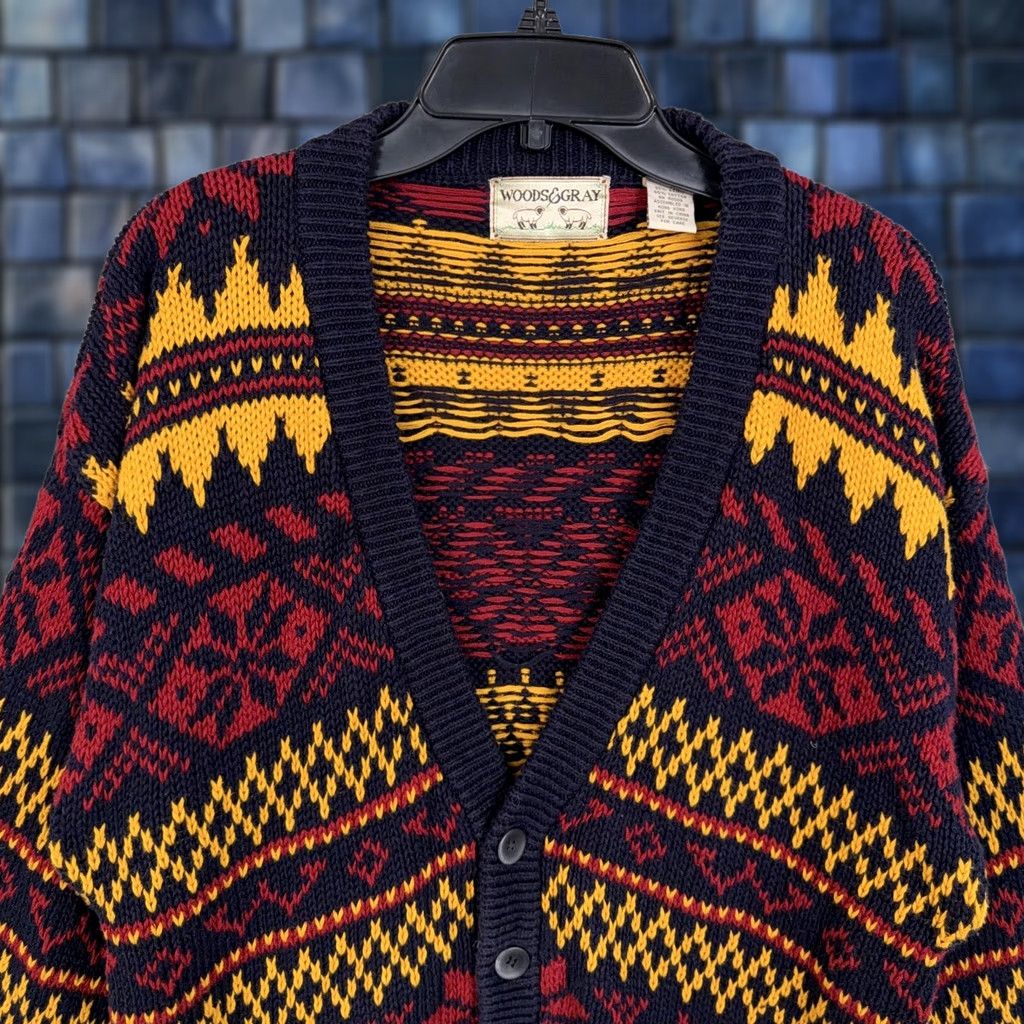 Vintage VINTAGE Woods & Gray Cardigan Sweater Mens M Navy Fair Isle Holiday 90s Mens Size US M / EU 48-50 / 2 - 1 Thumbnail