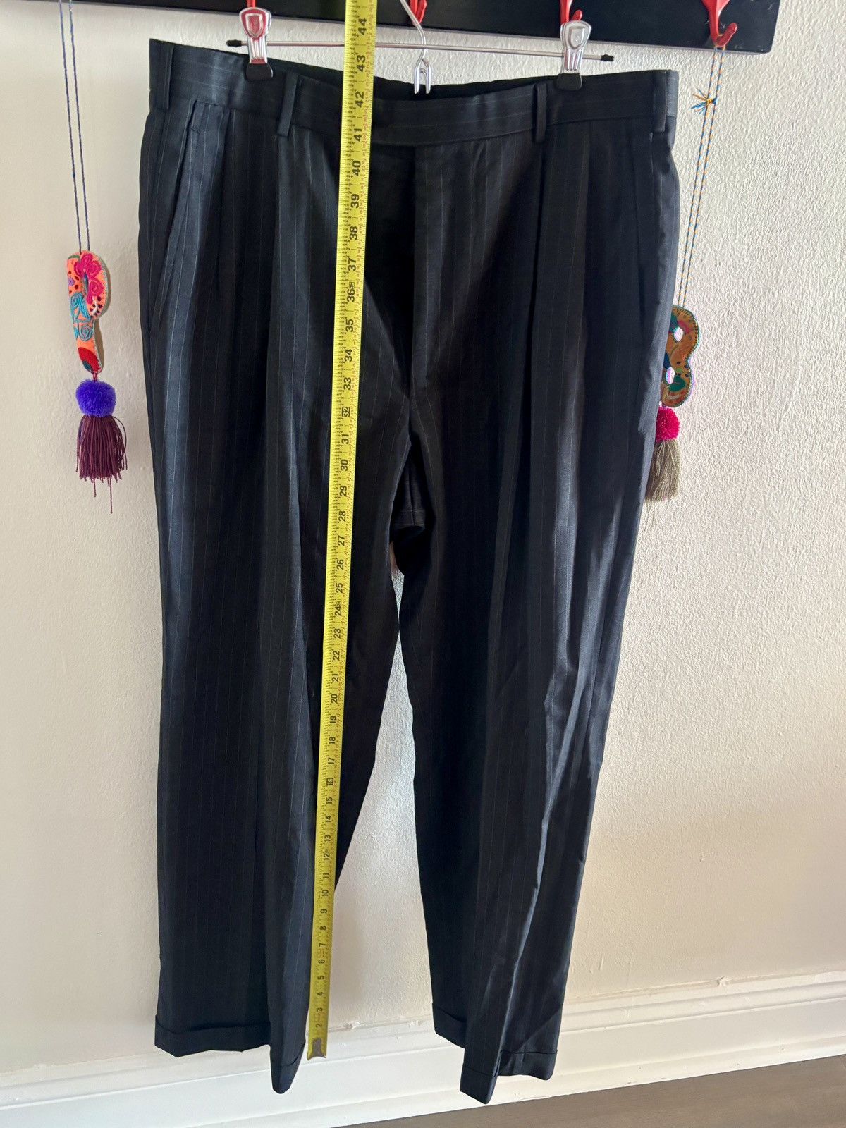 Brooks Brothers Brooks Brothers Men's Black Stripe 90s Wide Leg Suit Pants Size 34R - 10 Thumbnail