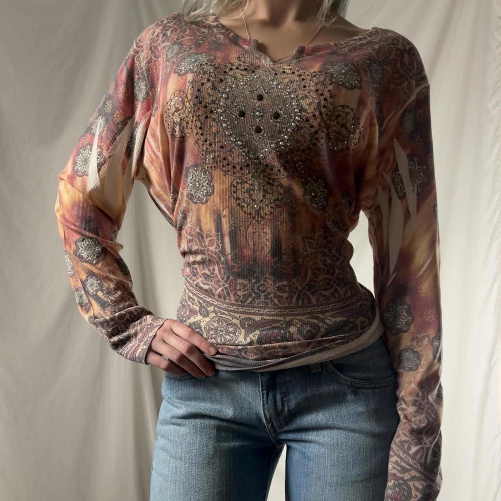 Other Vintage Y2K Kiara Rhinestone Long Sleeve Top Size XXL / US 16-18 / IT 52-54 - 1 Thumbnail