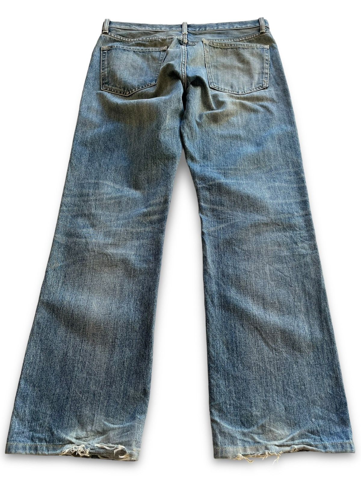 Japanese Brand Vintage Uniqlo Blue Wash Distressed Baggy Jeans 35x31 Size US 35 - 2 Thumbnail