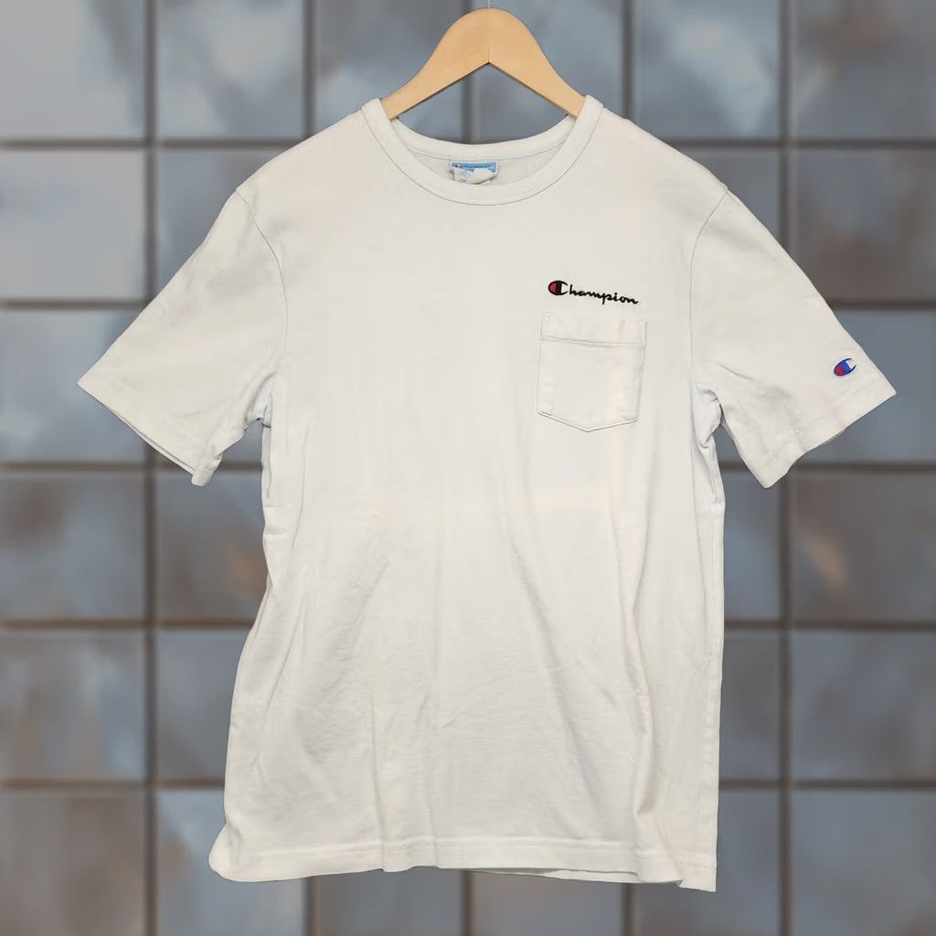 Champion Champion T Shirt Mens Medium Heavyweight Cotton Short Sleeve Crewneck Pocket Mens Regular White Short Sleeve 90s? Size US M / EU 48-50 / 2 - 1 Thumbnail