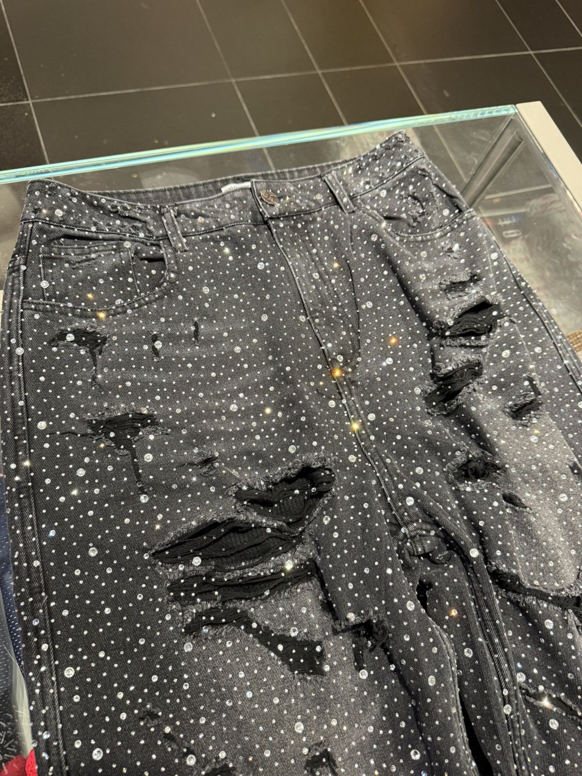 Other Vale Rainstorm Rhinestone Denim Jeans Black Size US 30 / EU 46 - 3 Thumbnail