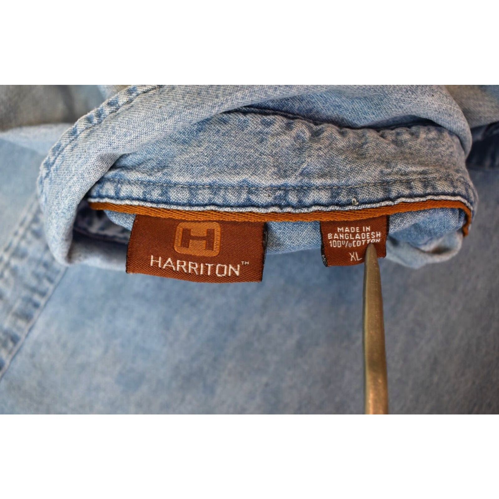 Denime VINTAGE Harriton Sturgis Buffalo Chip Embroidered Longhorn Denim Shirt Mens XL Long Sleeve Blue Cotton Button Down Collared Size US XL / EU 56 / 4 - 5 Thumbnail