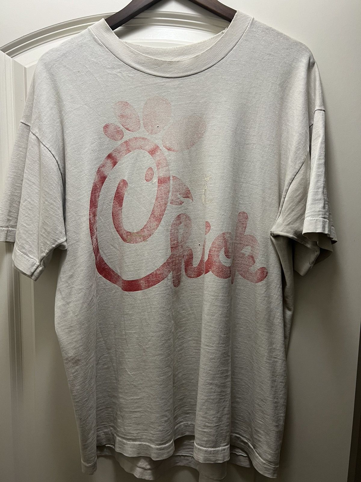 image of Vintage Chick-Fil-A Tee (Wrap Around Print) in White, Men's (Size XL)