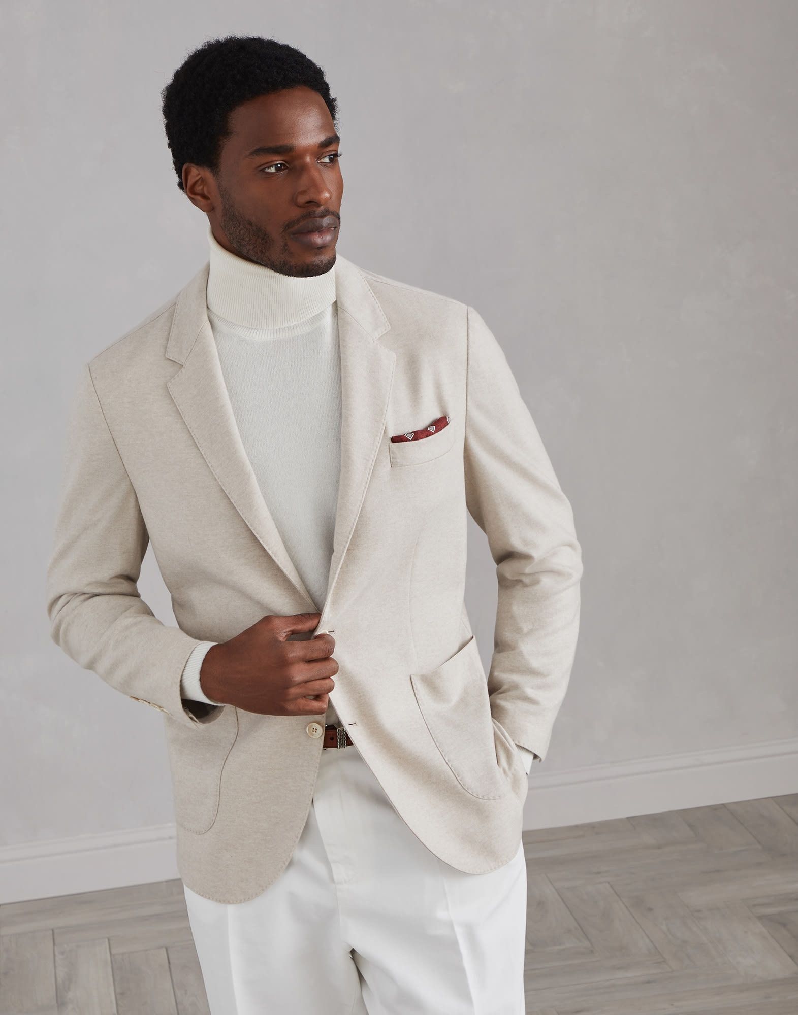Brunello Cucinelli o1w1db10226 Cashmere Suit Type Jacket in Light Beige Size US L / EU 52-54 / 3 - 1 Thumbnail