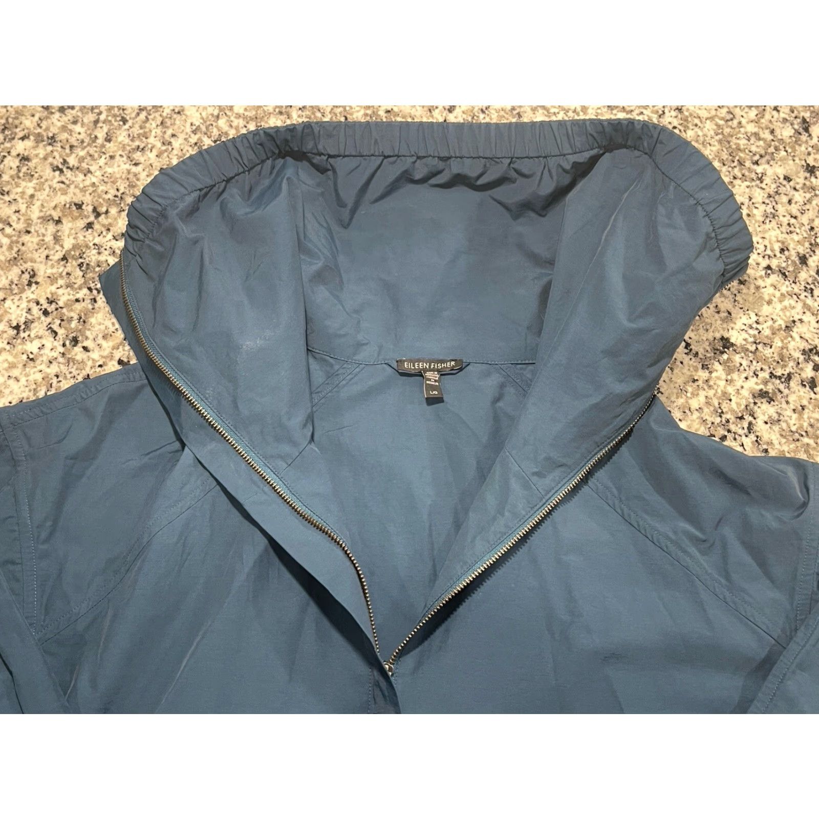 Eileen Fisher VINTAGE Eileen Fisher Women's Jacket High Collar Organic Cotton Size Large Blue Spruce Eco-Friendly Size L / US 10 / IT 46 - 3 Thumbnail