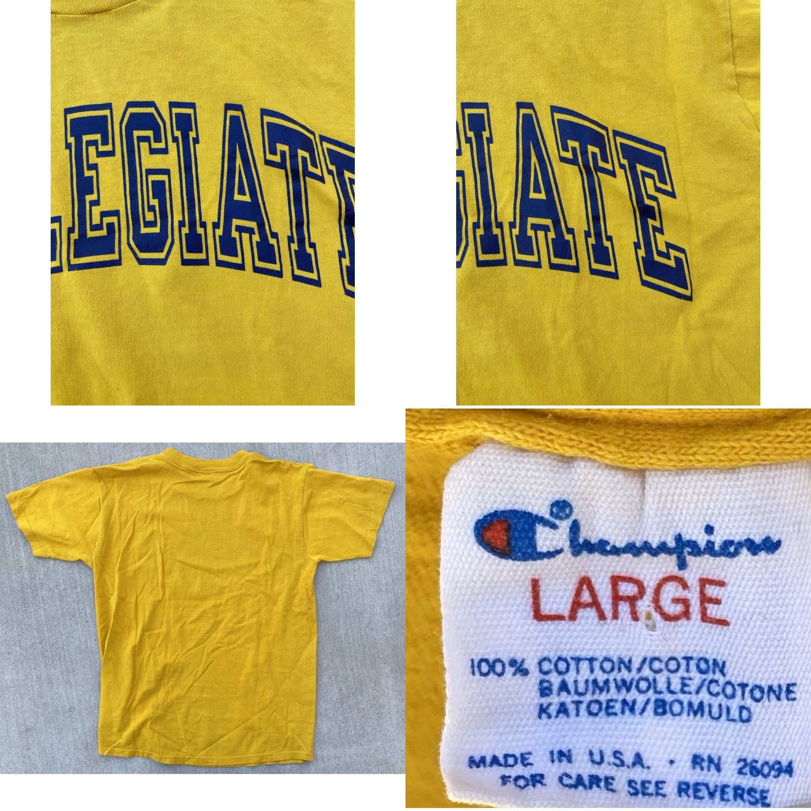 Champion VINTAGE Champion T-Shirt Short Sleeve Men L Yellow Collegiate Graphic Print Sleeve Single Stitch Made In USA Size US L / EU 52-54 / 3 - 8 Thumbnail