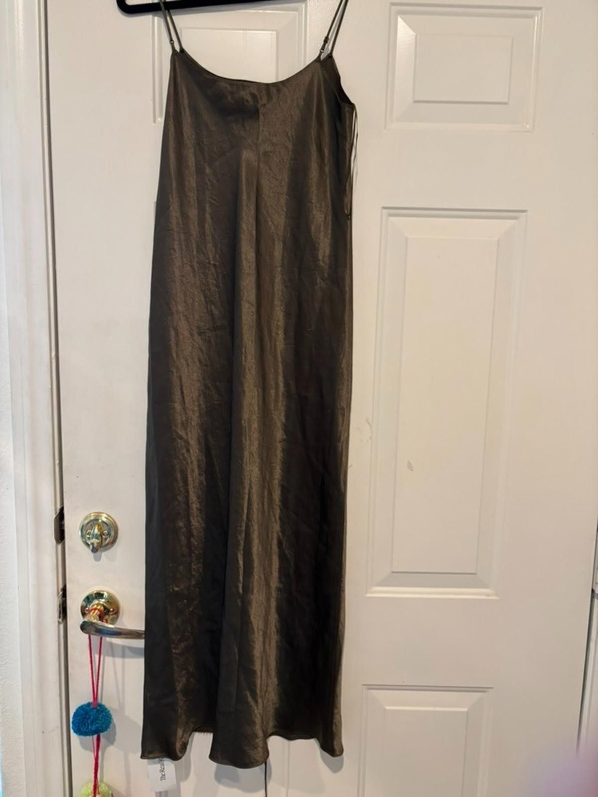 Vince Womens Vince sz S olive green silky dress DAMAGEDHEM #544 Size S / US 4 / IT 40 - 3 Thumbnail