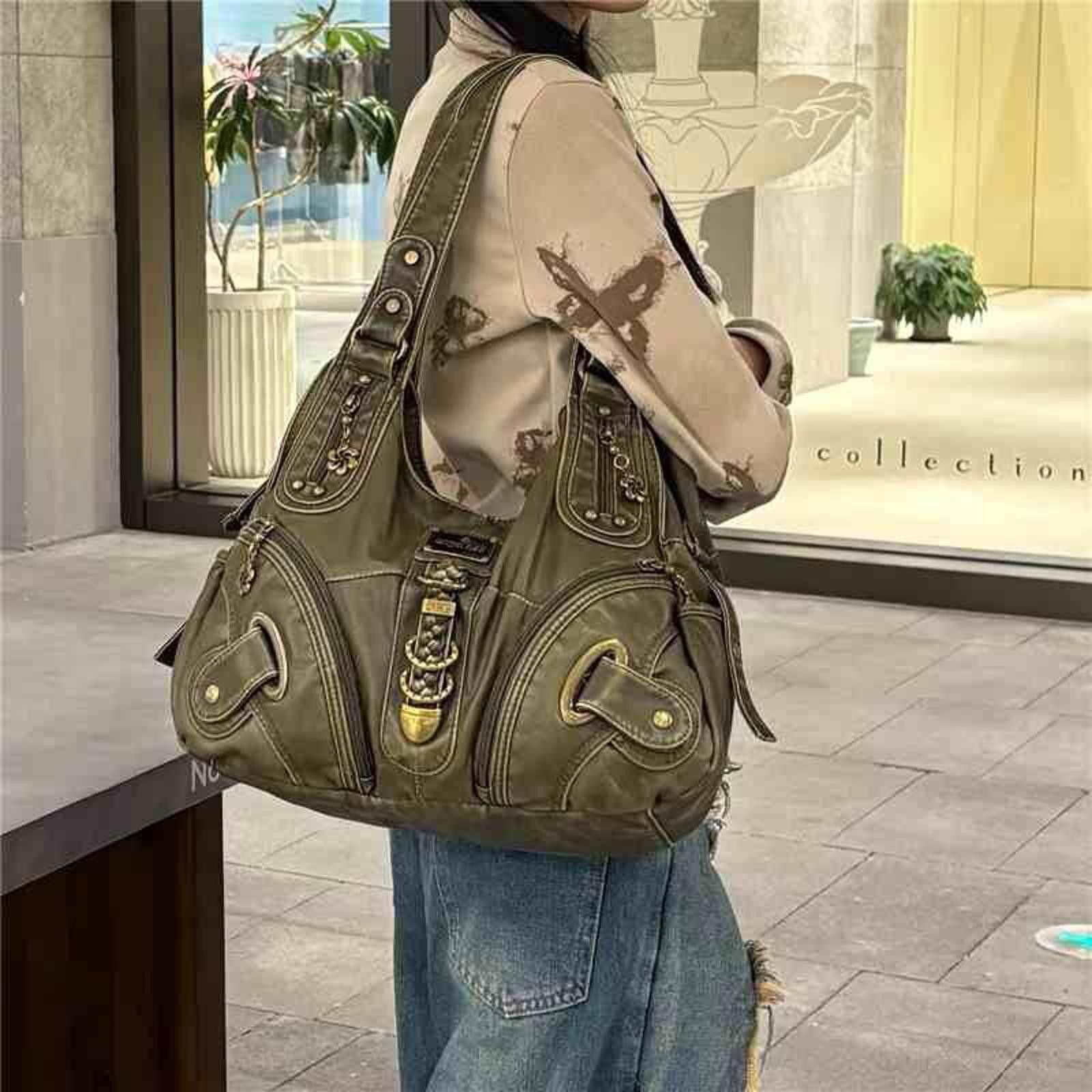 Y2K Khaki Over Shoulder Bag in Green, Women's