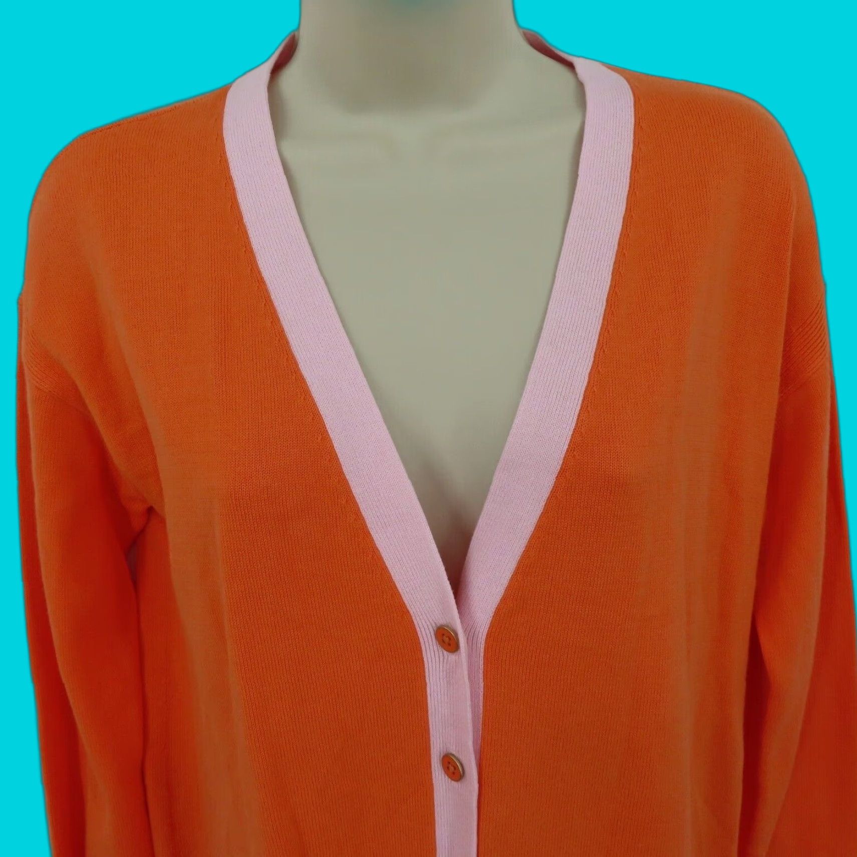 Talbots Talbots Sweater Women Petites SP Small Orange Pink Trim V Neck NEW Size S / US 4 / IT 40 - 1 Thumbnail