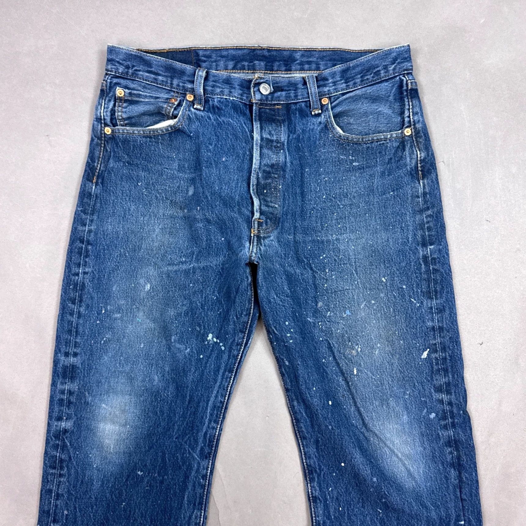 Levi's Levi's 501 Jeans Men 34x30 Blue Button Fly Pant Faded Painted Workwear (Tag36x32) Casual Straight 34x30 Men Blue Jeans Size US 36 / EU 52 - 4 Thumbnail