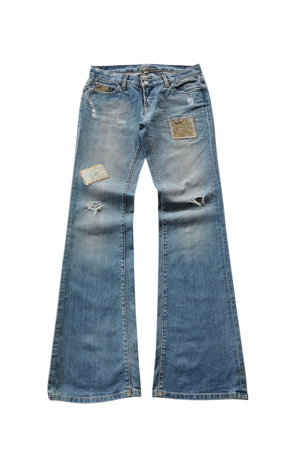 Bebe RARE Flared Bebe Denim Carmen Patchwork Jeans Size 29" - 2 Thumbnail
