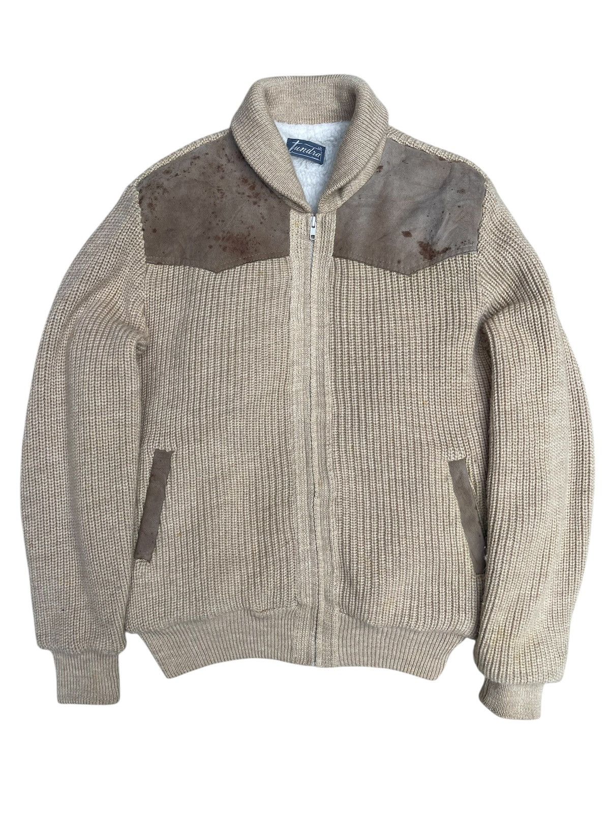 Tundra Canada Vintage Tundra Ribbed Knit Jacket – Suede Trim Stand Collar Size US L / EU 52-54 / 3 - 1 Thumbnail