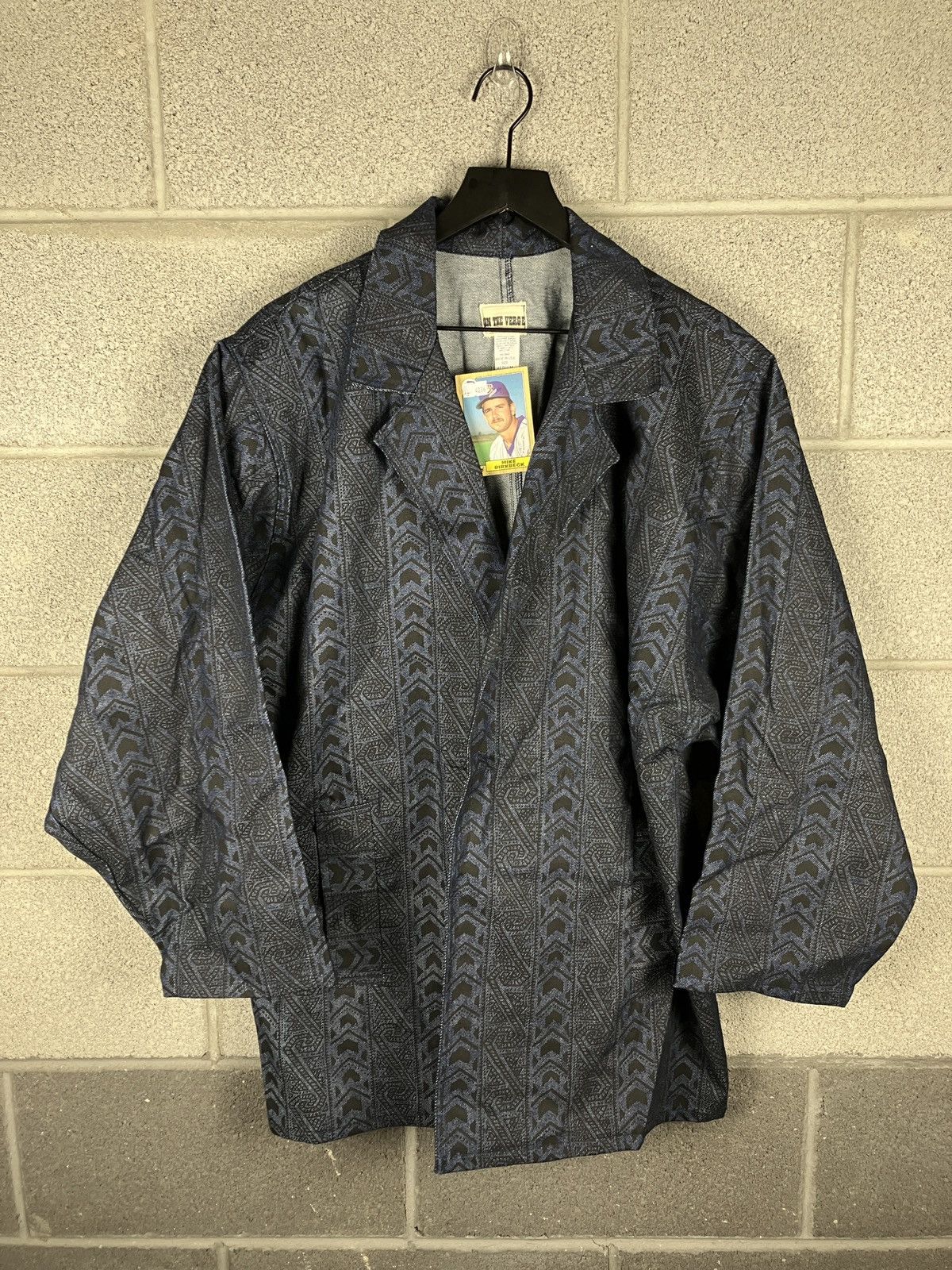image of Denim Jacket x Made In USA Vintage 1980S On The Verge Patterned Denim Chore Coat in Blue (Size Medi