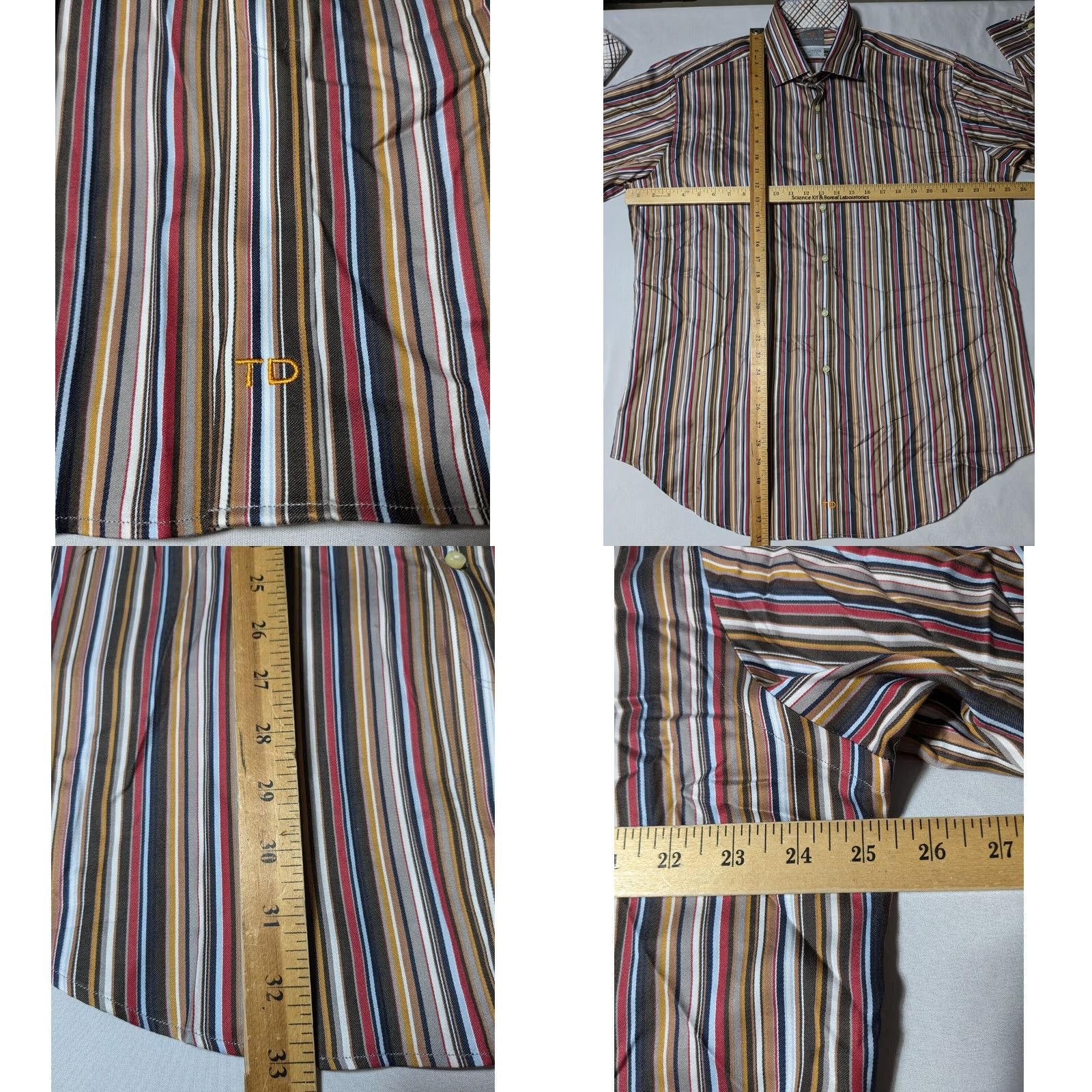 Vintage TD THOMAS DEAN Men Dress Shirt XL Brown Striped Button-Up Cotton NEW Size 46R - 8 Thumbnail